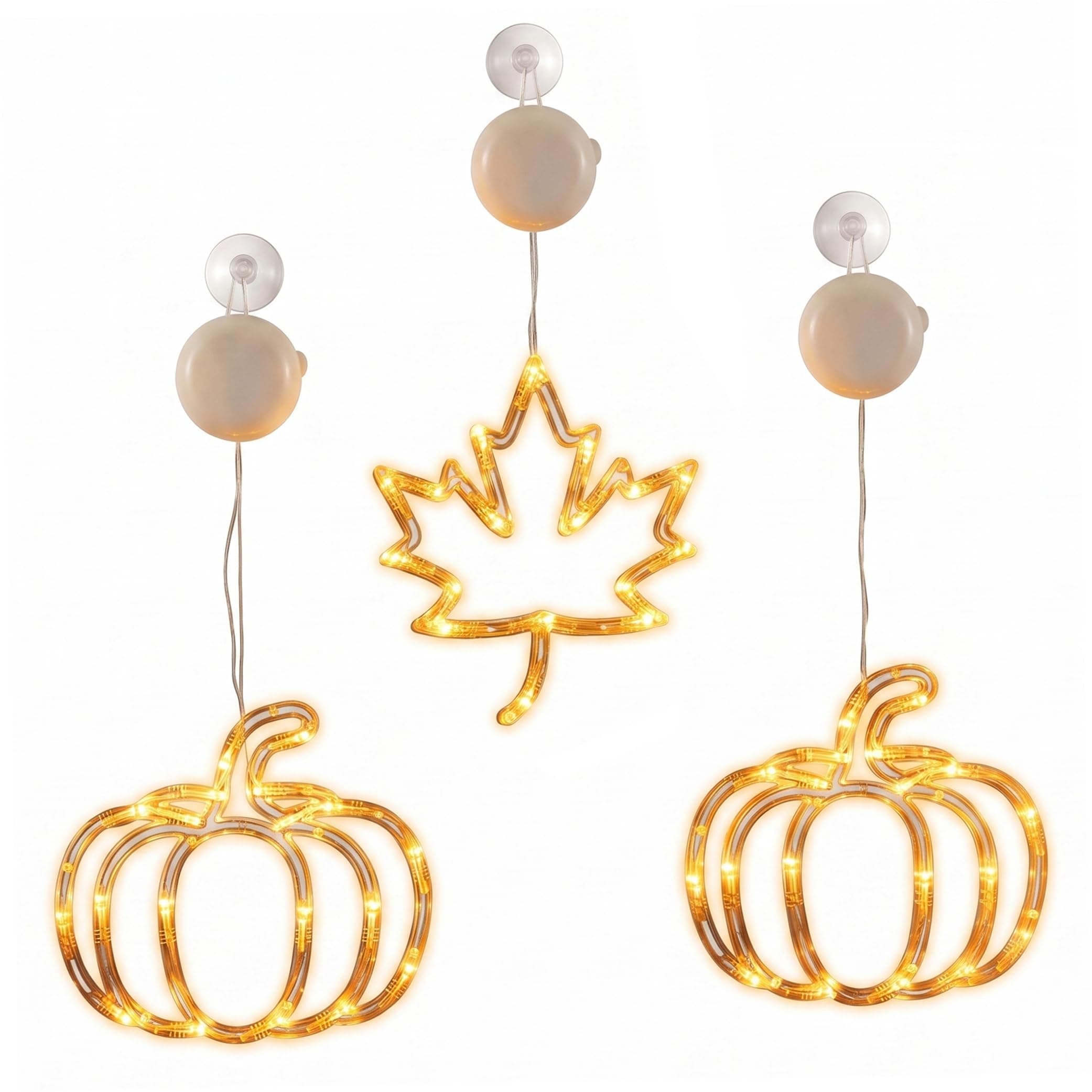 Thanksgiving Window Lights 3Pcs Pumpkin & Maple Fall Lights with Suction