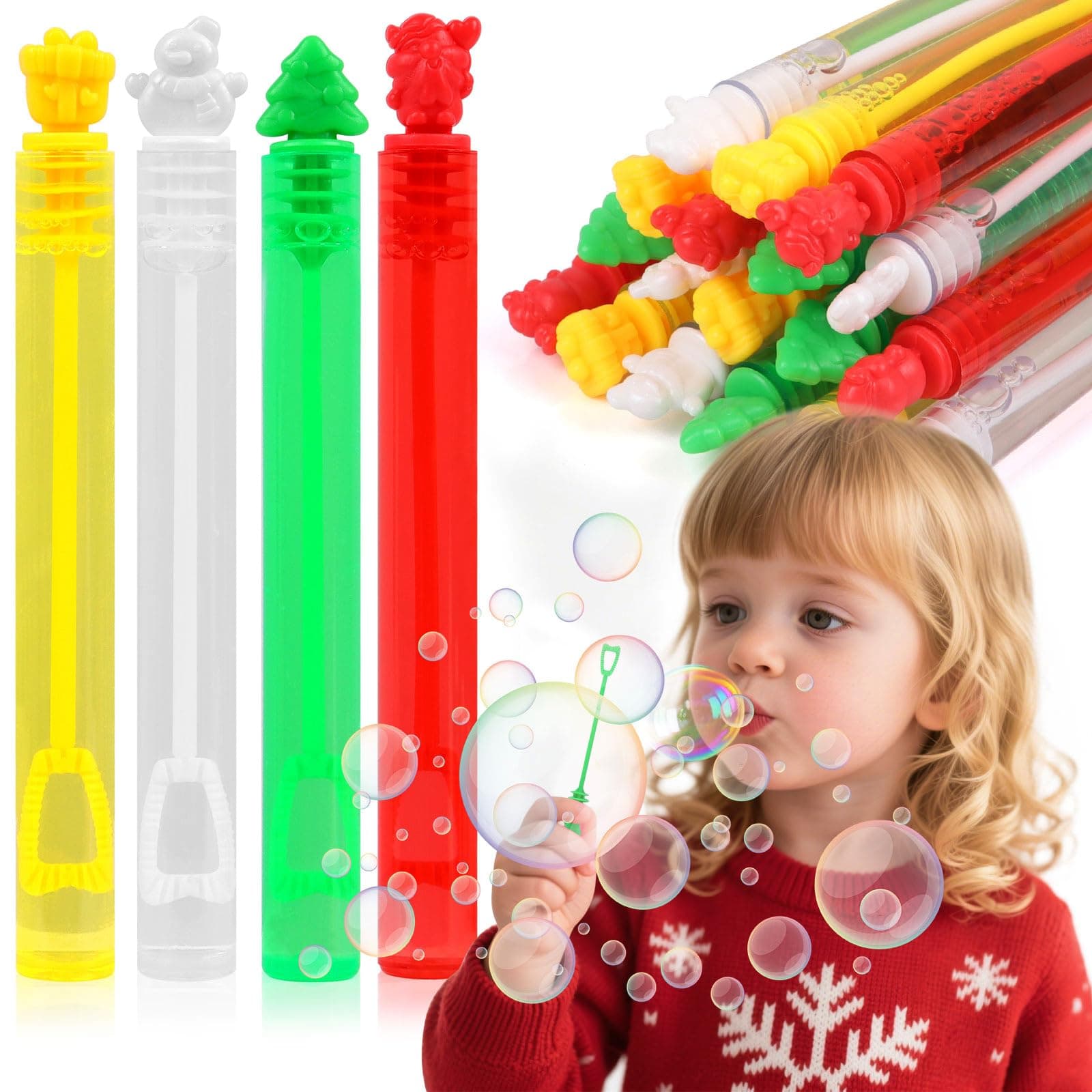CCINEE 24pcs Mini Christmas Bubble Wand,Snowflake Xmas Tree Bubble Wand Party Favor for Kids Chirstmas Stocking Stuffer Goodie Bag Filler