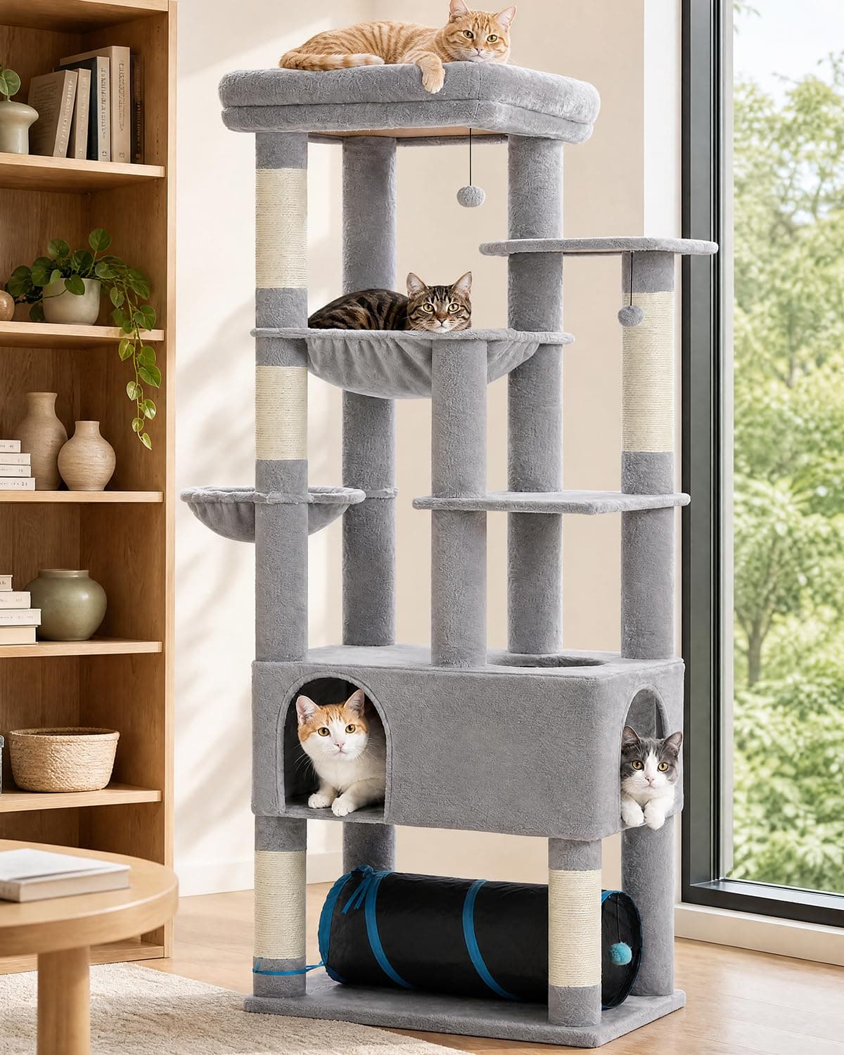 PEQULTI 79" Large Cat Tree Tower for Indoor Cats with Wide Condo, Grey