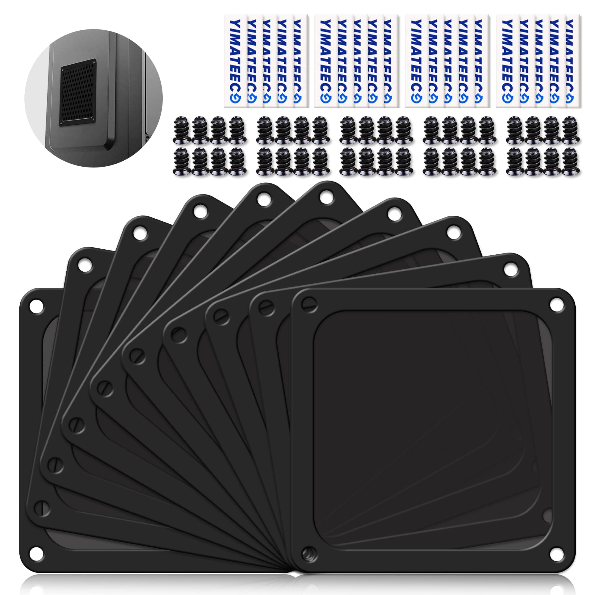 YIMATEECO Fan Filter 120mm Dust Filter PC Dust Mesh Filter, Magnetic Frame Dustproof Case Cover Fan Grills Nylon 80 Mesh for Computer Cooler/PSU/Routers(Nylon, 120 * 120mm, 10pcs, Black)