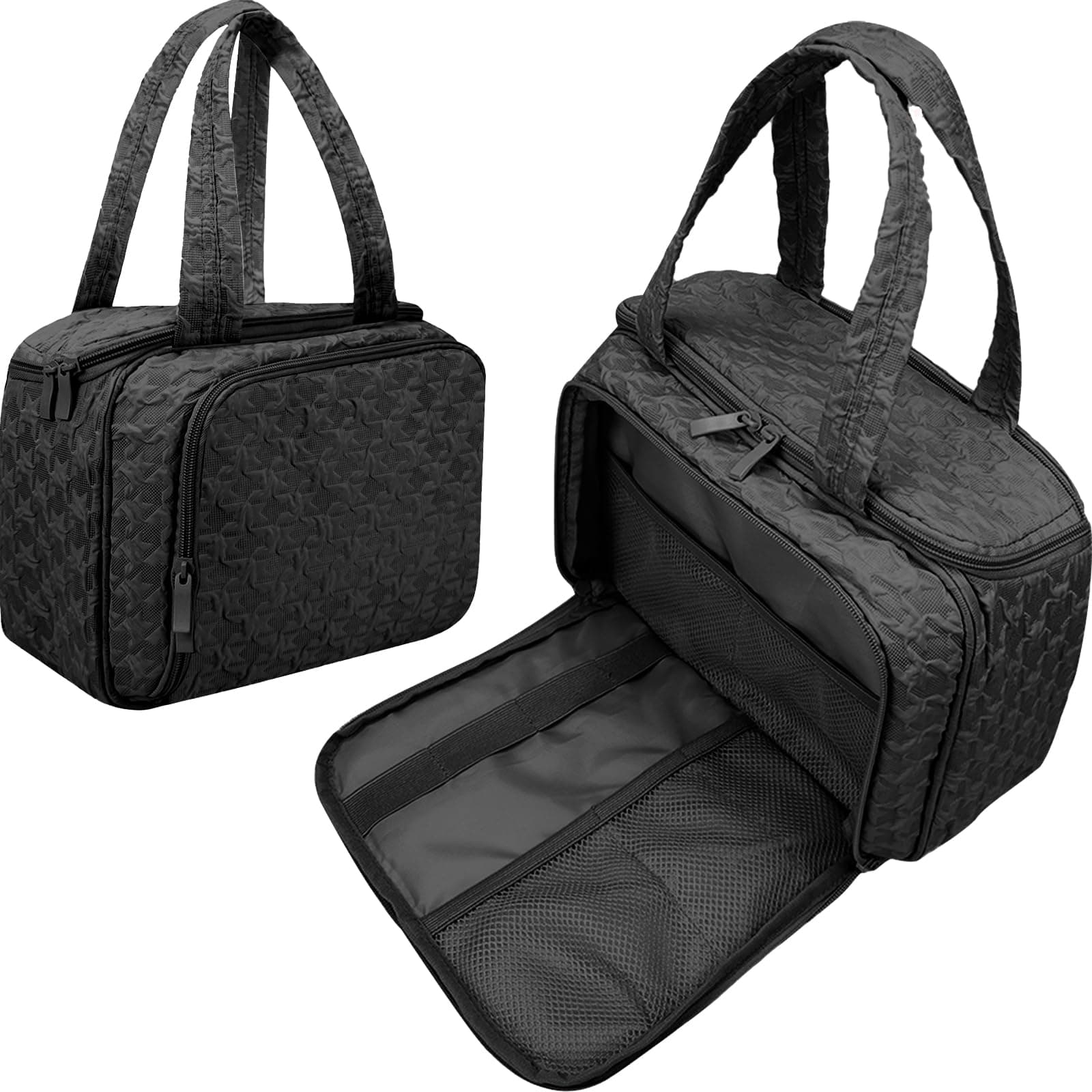 GVCELS Travel Makeup Bag for Women with Hanging Portable Cosmetic Case Essentials Travel Organizer for Full Sized Cosmetics and Toiletries, Black, Hanging Toiletry Bag
