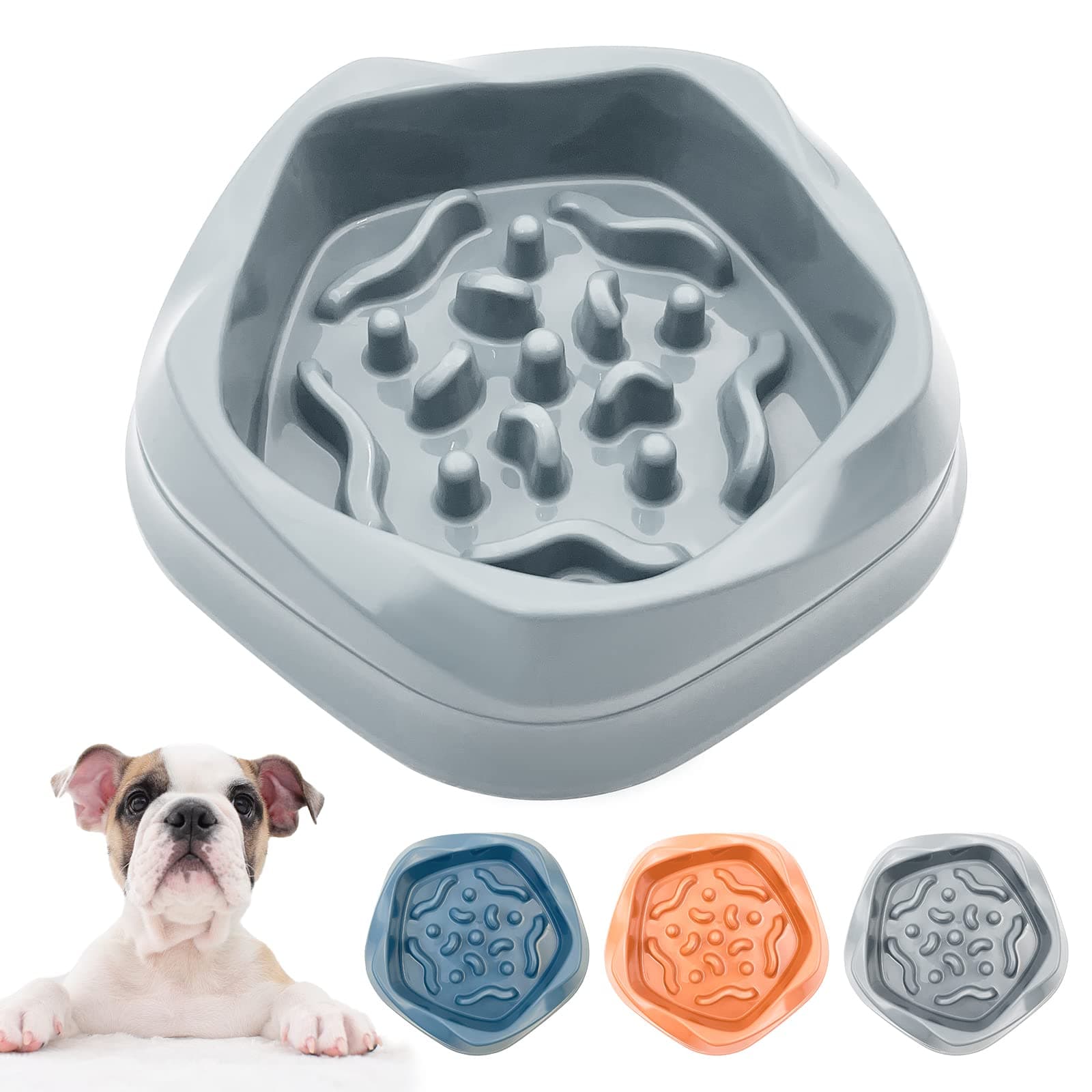 Vannon Slow Feeder Dog Bowls Anti-Choking Feeding Dish Durable Dog Puzzle Bowl Bloat Stop Dog Food Bowl for Small Medium Dogs, Non Slip, Non Toxic, BPA Free, 2 Cups, Grey