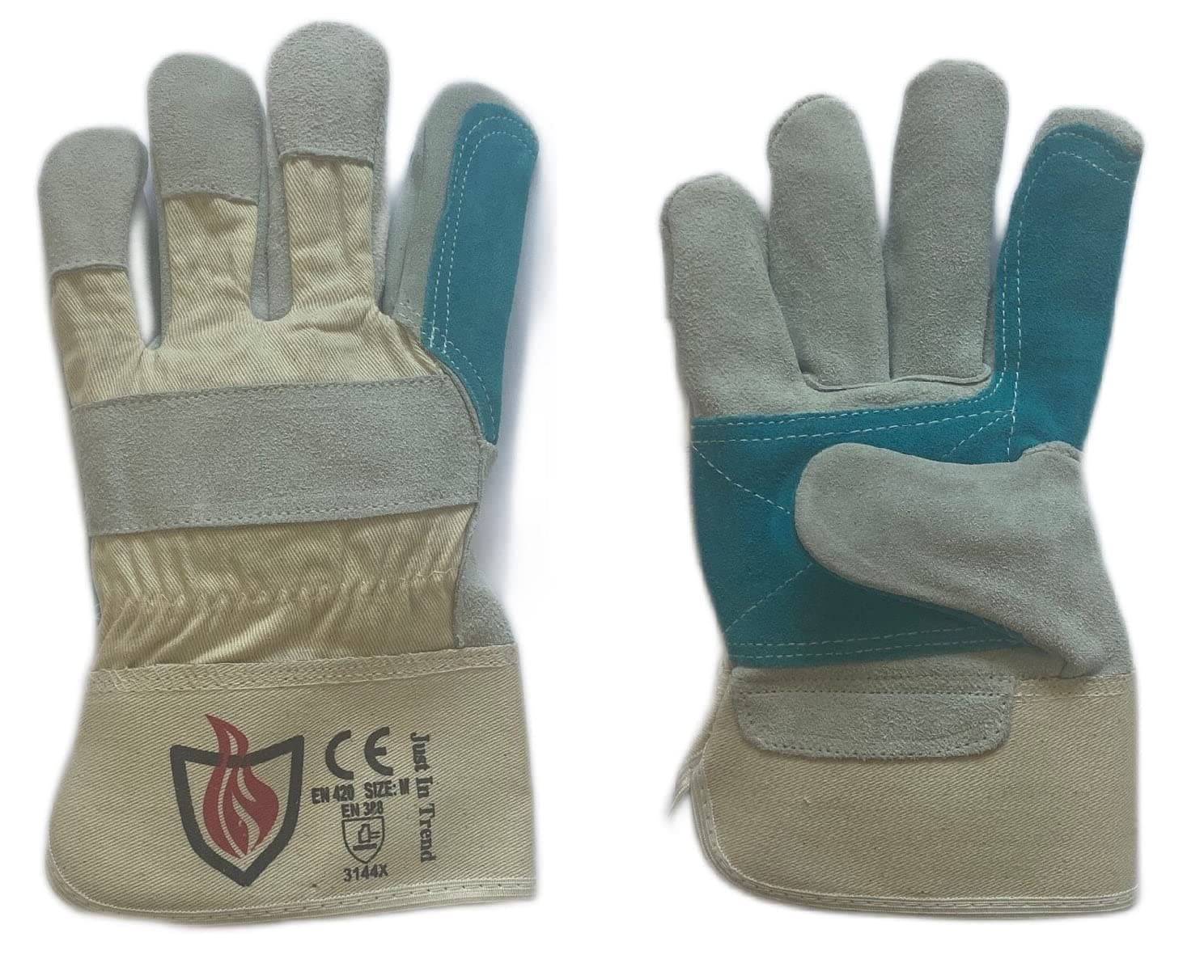 Safety Leather Work Gloves (Medium - 5 pairs, Green)