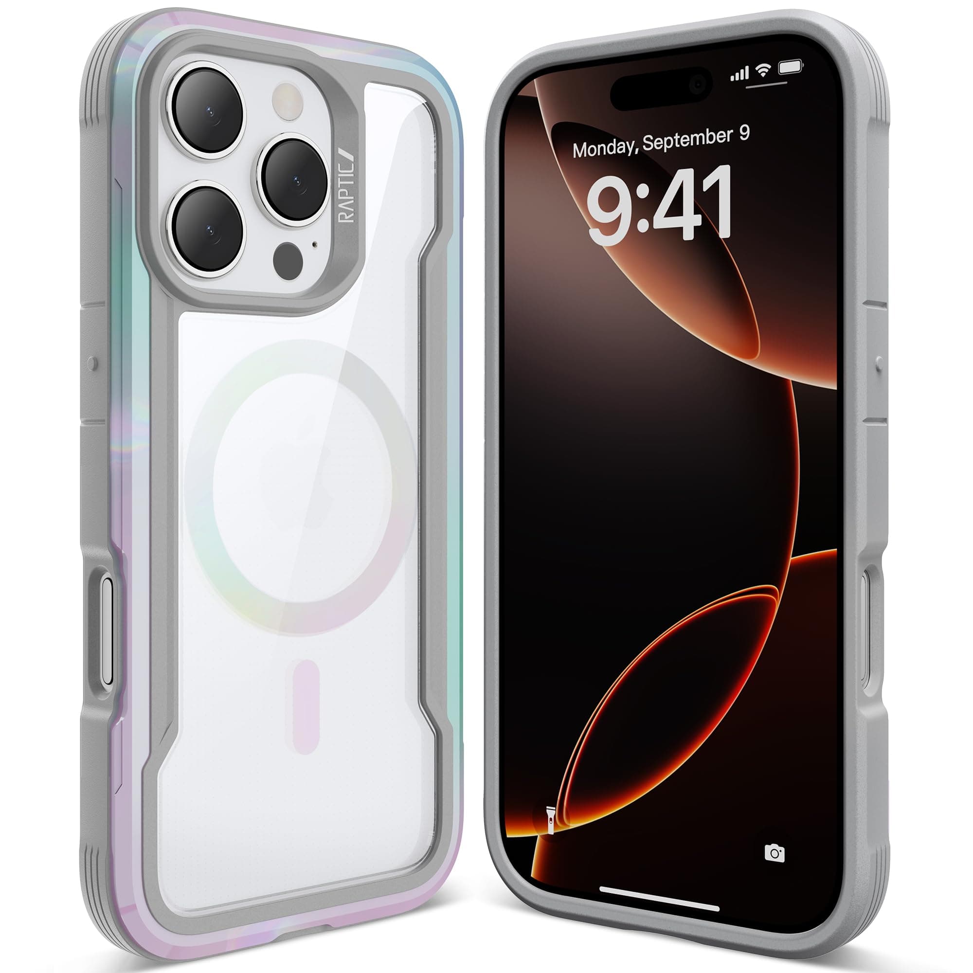 RAPTIC Shield 2.0 for iPhone 16 Pro, 13ft Drop Tested Clear Case, Anti-Fingerprint, Iridescent