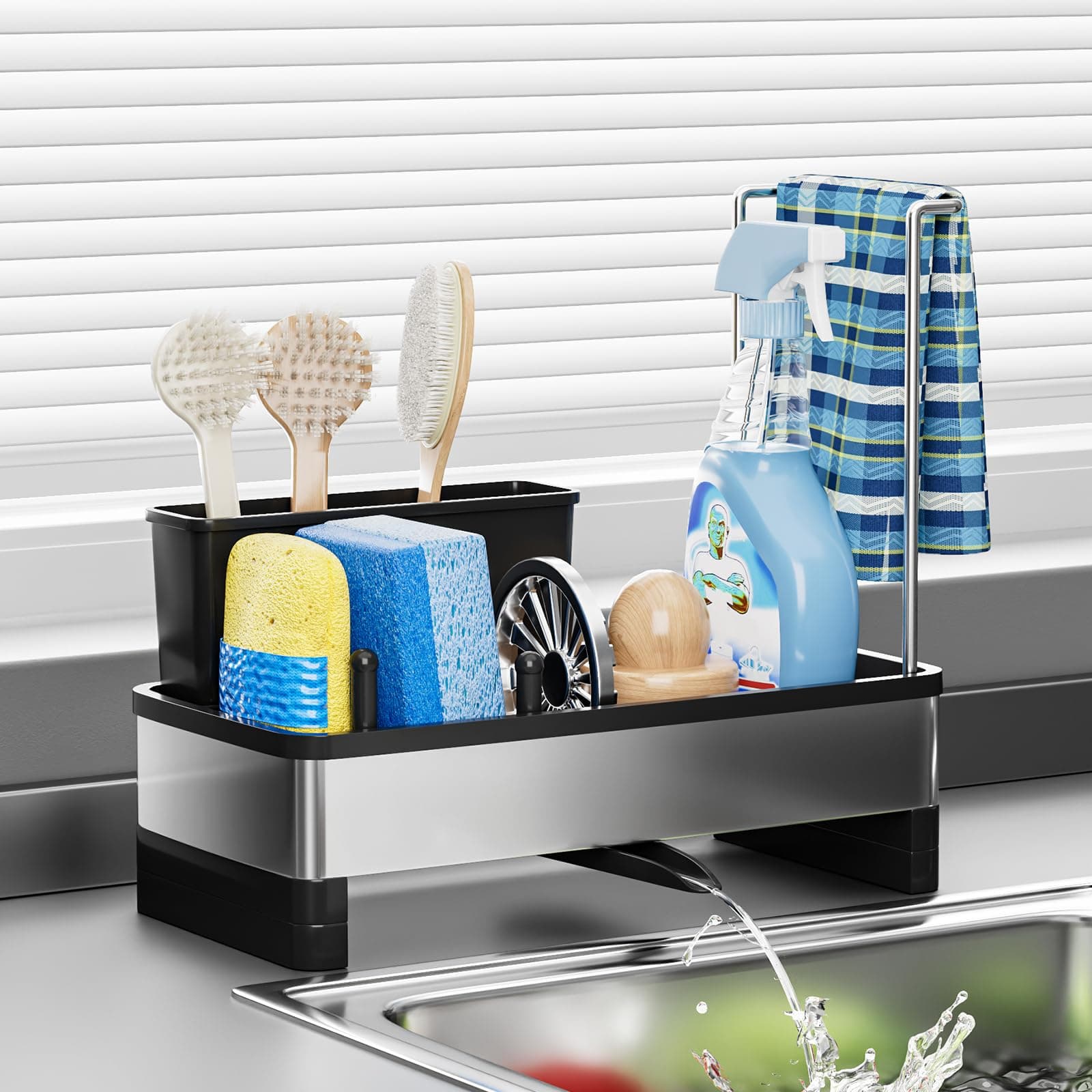 Ewaiira Stainless Steel Sink Caddy, Sponge Holder for Kitchen Sink 9.8″