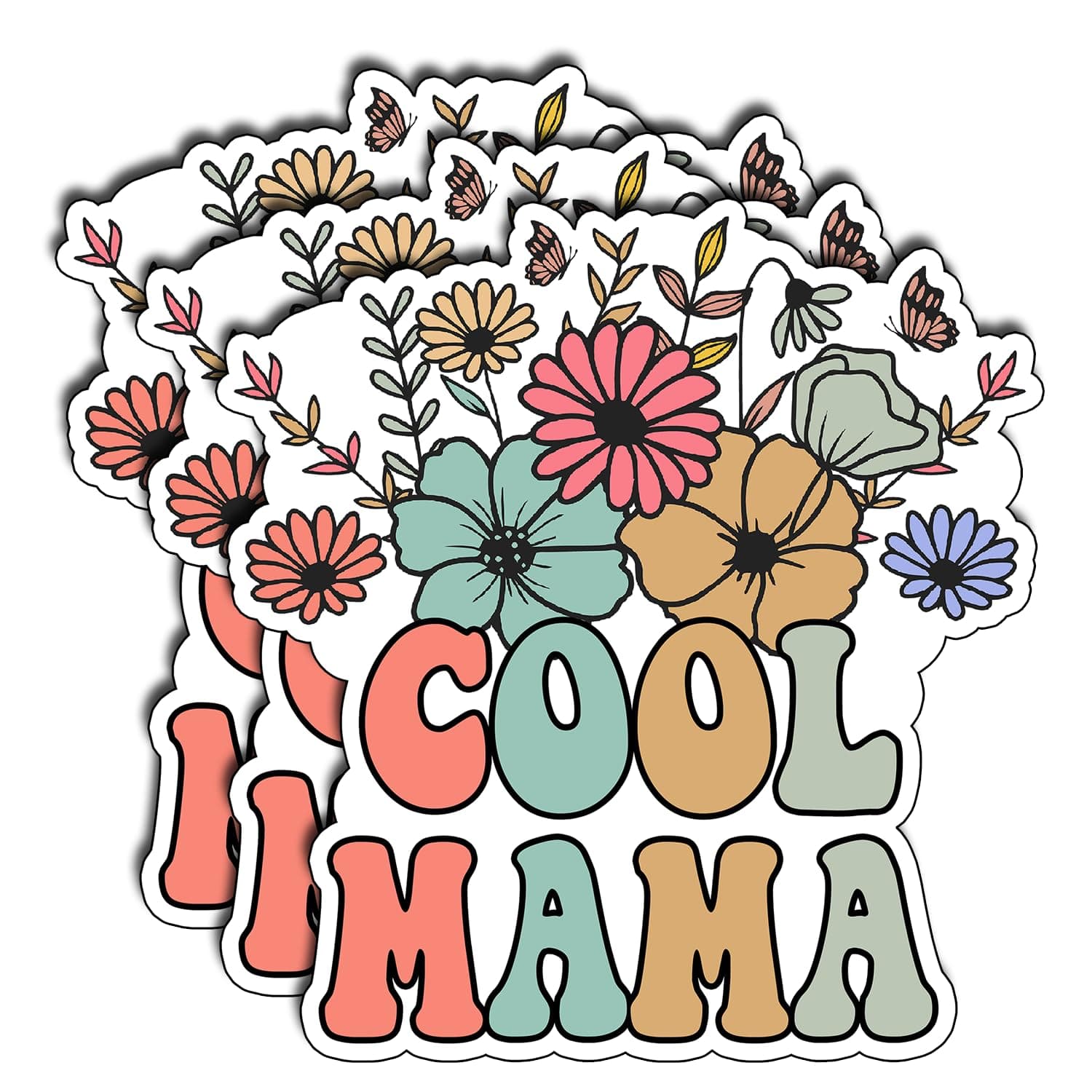 (3Pcs) Cool Mama Sticker Floral Vinyl Decal for Laptop Water Bottle Journal Scrapbook Tumbler Phone Tablet Decorative Gifts for Grandma Memaw Mothers Family Women Appreciation Aesthetic Size 3"x2.5"