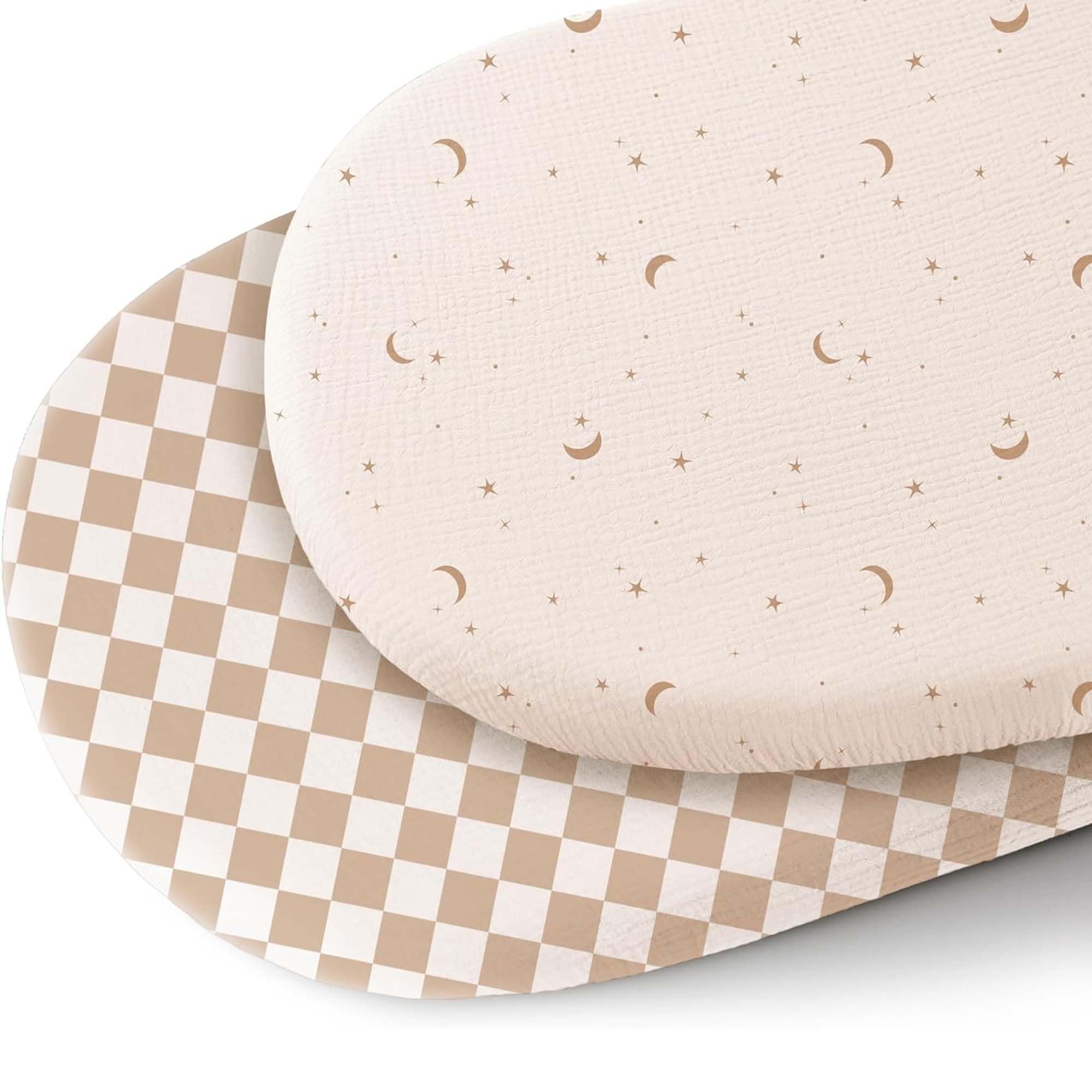Konssy 2 Pack Muslin Bassinet Sheets for Baby Girls Boys, 32"x16"