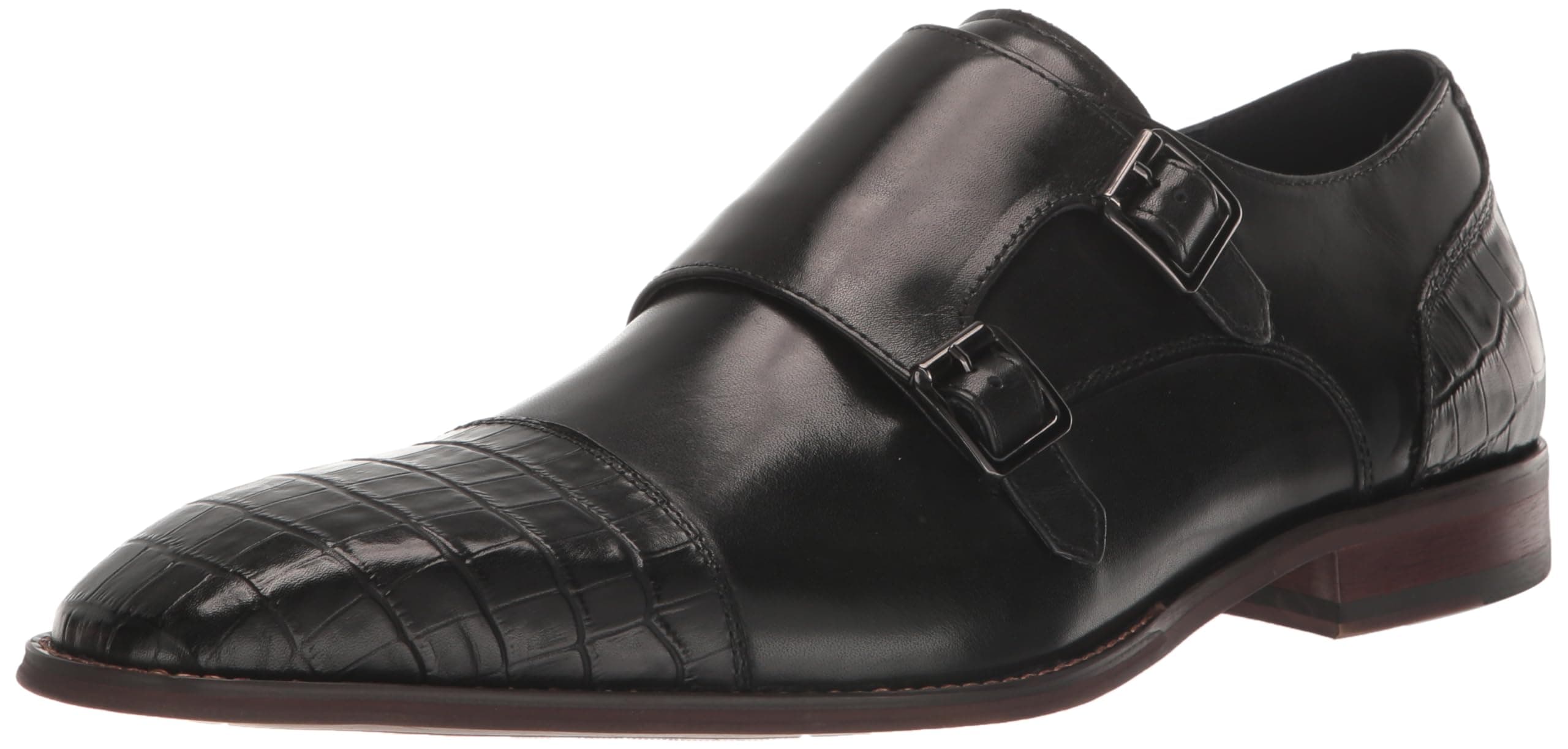 STACY ADAMS Men's Pierson Cap Toe Double Monk Strap Loafer, Black, 5.5 UK