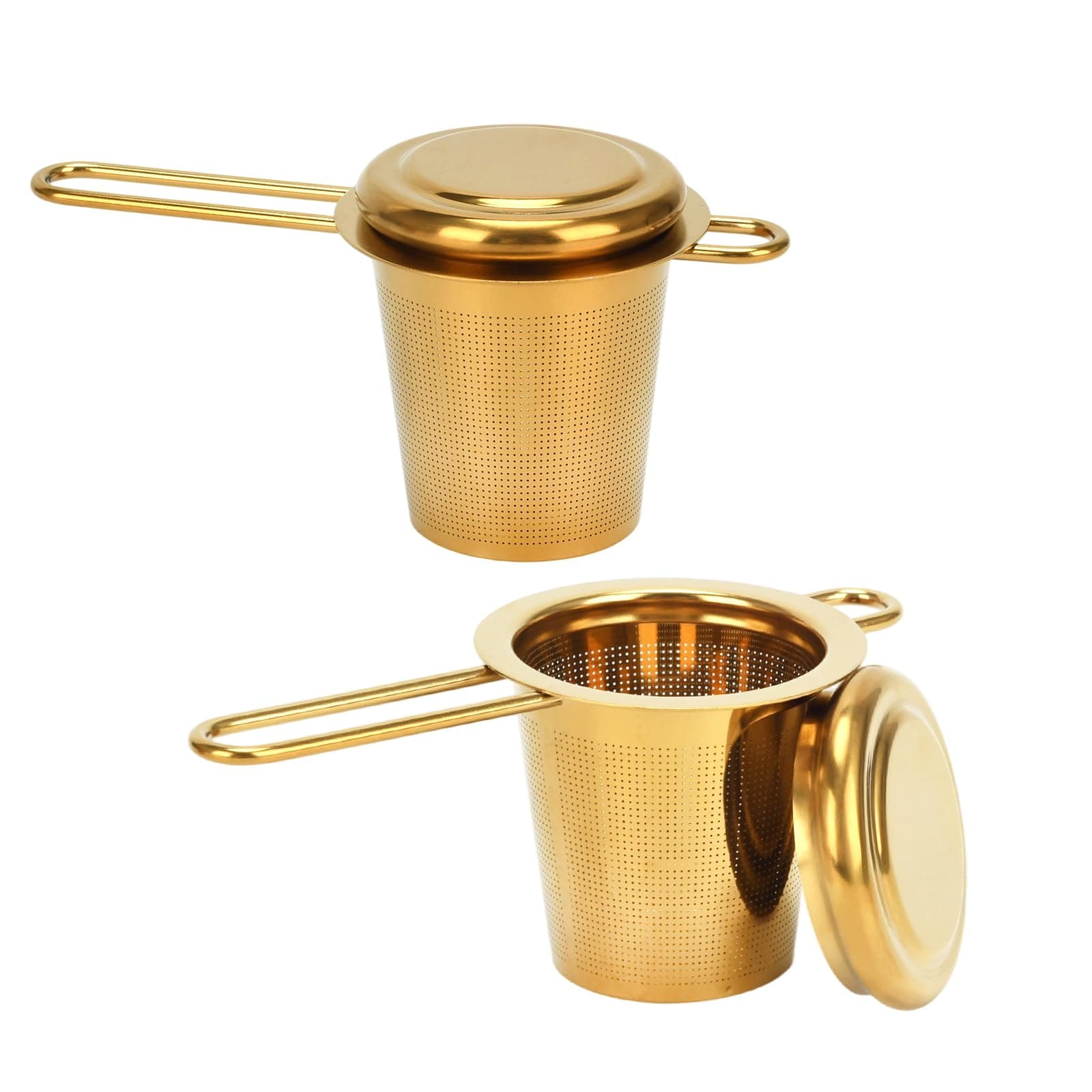 2pcs Tea Infuser, Stainless Steel Tea Strainer Fine Mesh Tea Diffuser with Double Long Handles Loose Leaf Tea Steeper for Mugs Cups Teapots (Gold)