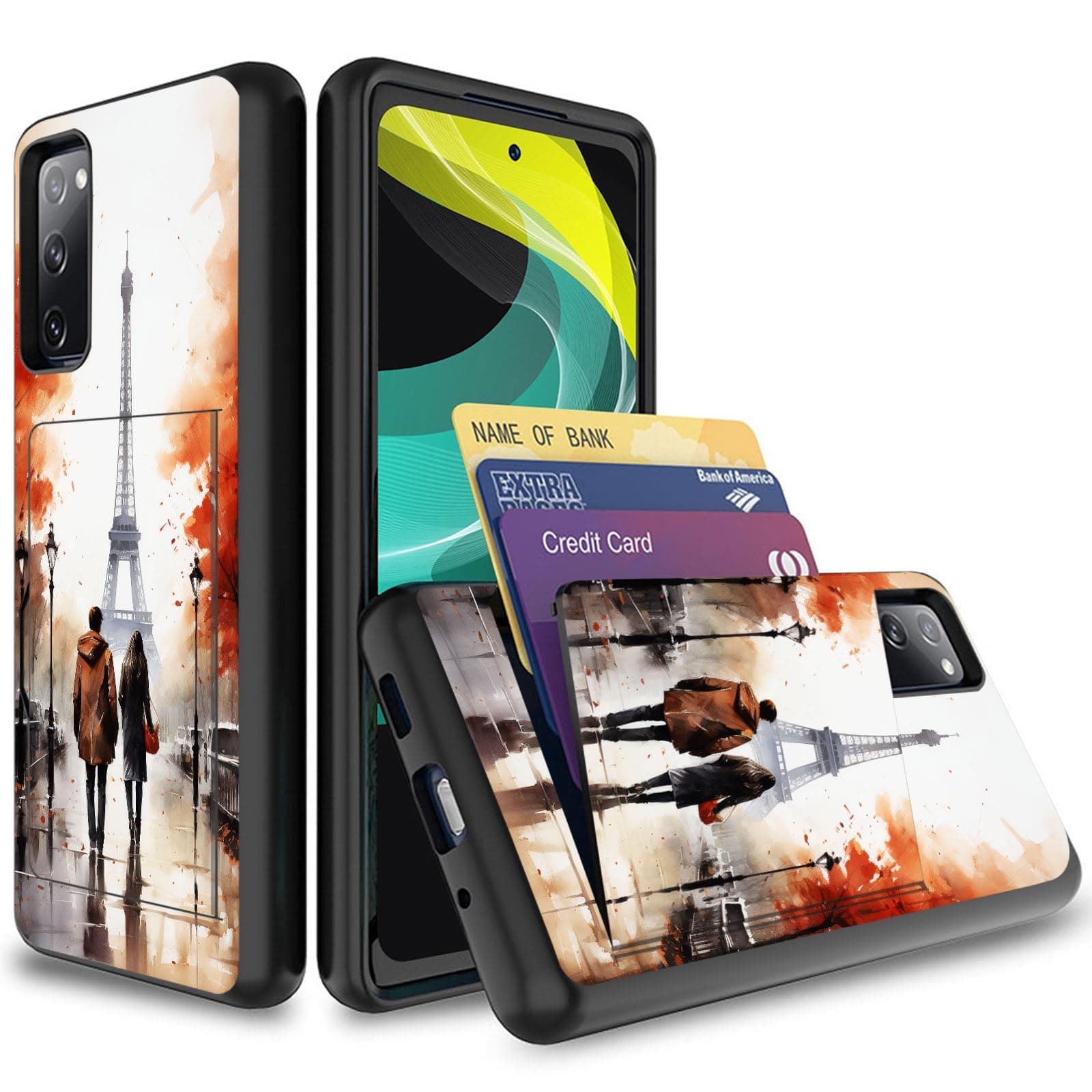 GFEWYTJYJ for Galaxy Note 20 Case with Card Holder,Shockproof Armor Silicone Hybrid Rugged Protective Wallet Cover Case for Samsung Galaxy Note 20 6.7'' 2020,Walking Near The Eiffel Tower