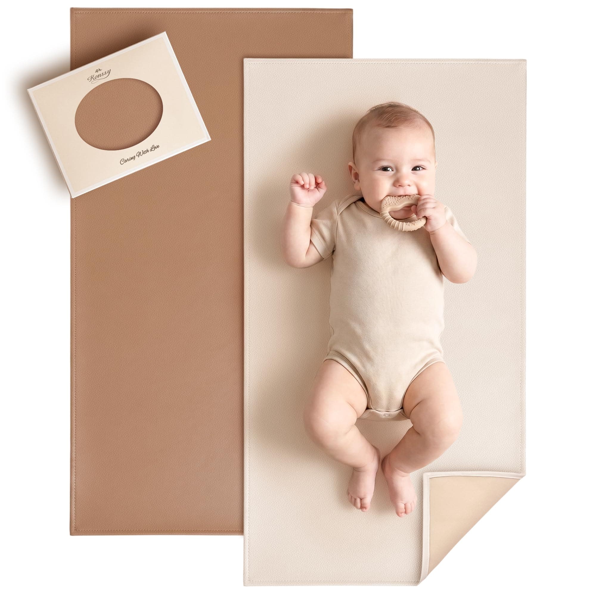 Konssy Faux Leather Waterproof Baby Changing Mat 2 Pack, Regular, 30"x17"