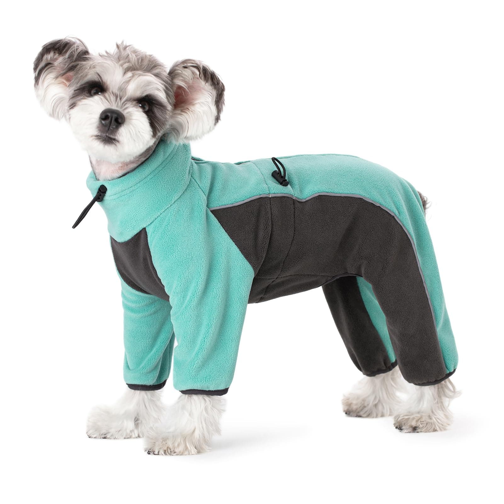 Fleece Dog Coat for Small Dog, Winter Pullover Pajamas Jumpsuit Bodysuit, Zippered Color-Block Puppy Coats with Legs, Pet Windproof Cold Weather Coats, Full Body Snowsuit