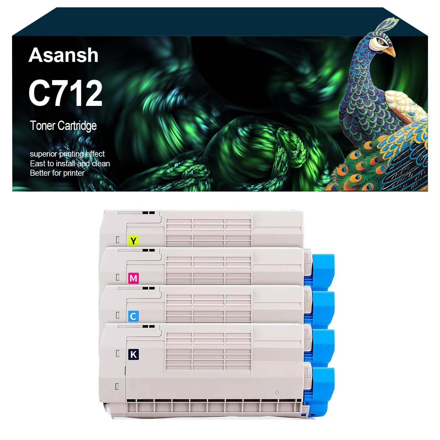 ASANSH Remanufactured 46507604 46507603 46507602 46507601 for C712 Toner Cartridge Use for OKI C712 C712n C712dn Printers (4-Pack)