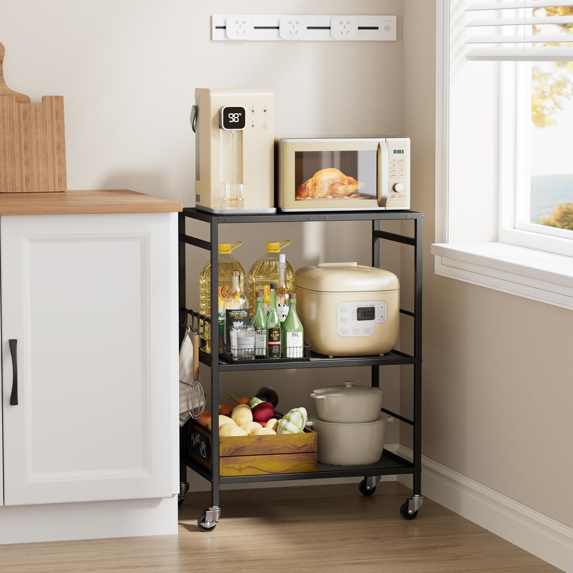 3 Tier Rolling Kitchen Microwave Cart, Utility Cart , Microwave Stand Black
