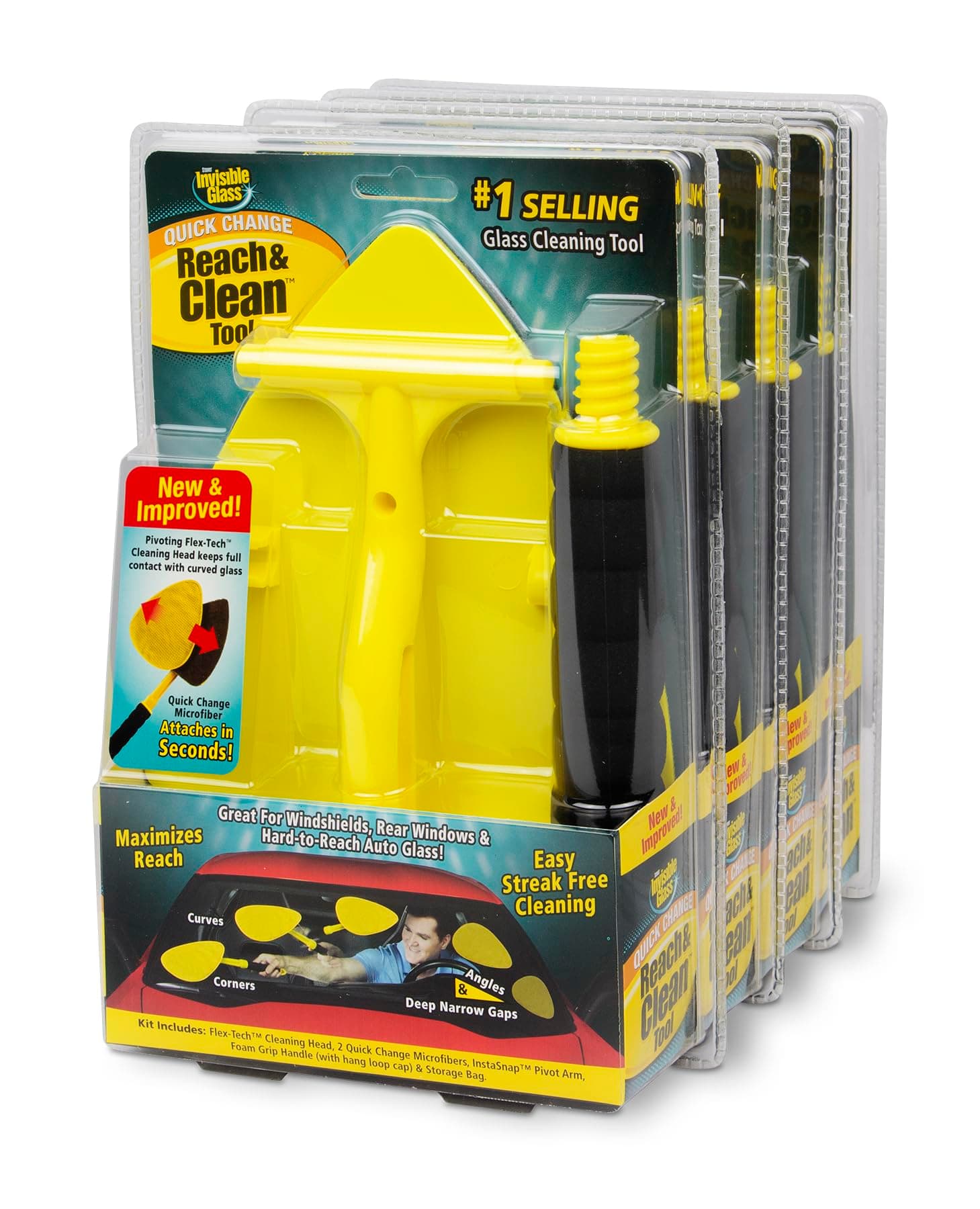 Invisible Glass 95160-4PK Reach & Clean Glass Windshield Cleaner Tool Kit for Auto Windshield, Trucks, SUVs, RVs, and Windows, Pack of 4