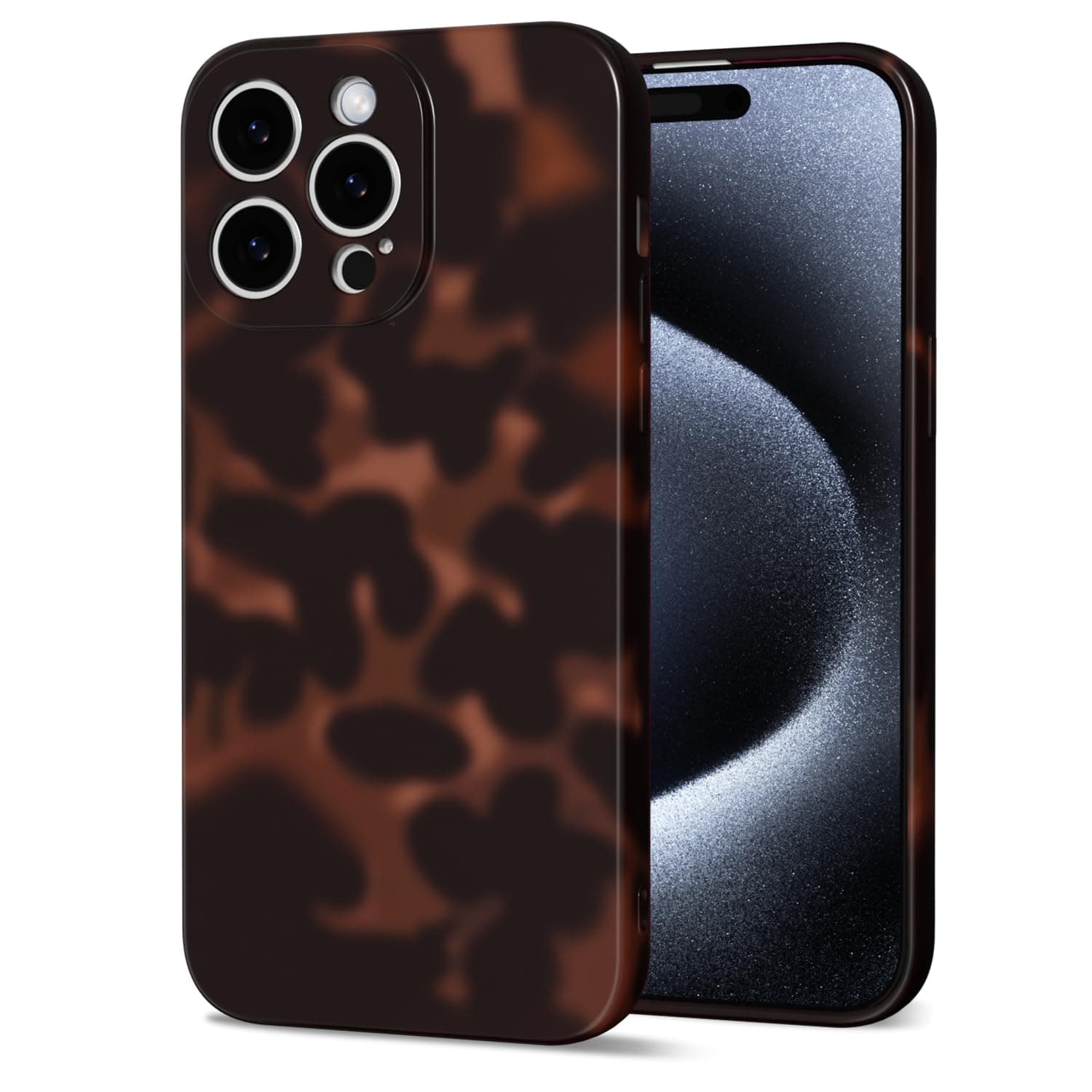 Svanove for iPhone 15 Pro Case Amber Leopard Print Phone Case, Cute Y2K Cheetah Tortoise Shell Cases Hard Shell Plastic for Women, Girly Aesthetic Trendy Animal Design Cases with Camera Cover, Brown