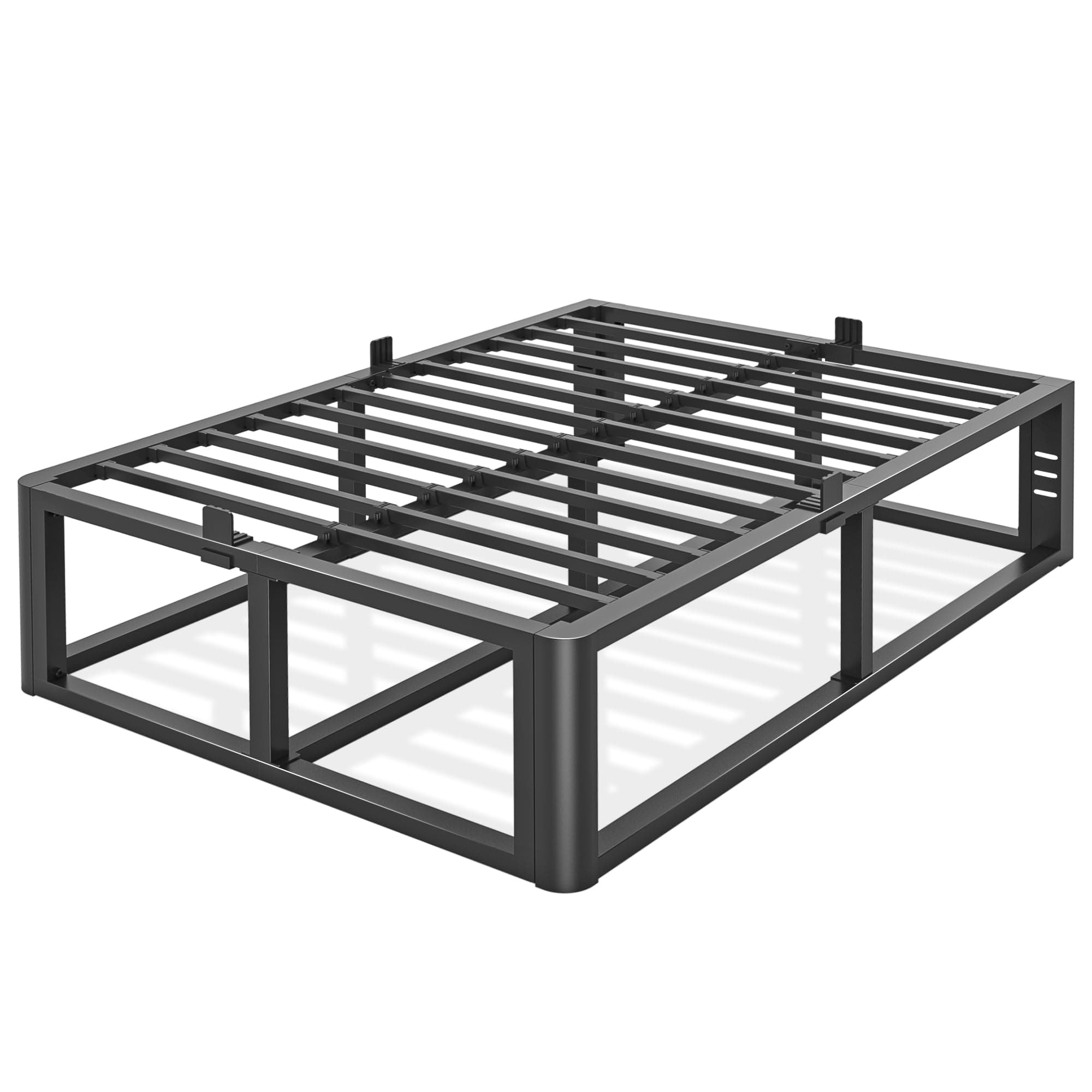 Firpeesy Metal Heavy Duty 18 inch King Bed Frame with Rounded Corner and Headboard Hole Mattress Retainers 3500 LBS No Box Spring Needed Platform Noise Free Easy Assembly