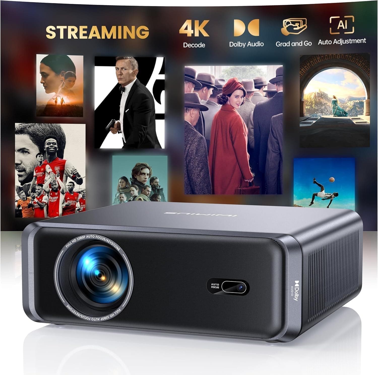 プロジェクター 4k【Netflixライセンス&20WDoIby対応】1000ASNI高輝度【自動フォーカス＆自動台形補正&自動画面適応&自動障害物回避】家庭用プロジェクター 内蔵 Netflix/YouTube/PrimeVideo WiFi6 双方向Bluetooth5.3 スマホ/PC/DVD/Switchなどに対応 日本語取扱説明書 iWiMiUS P65