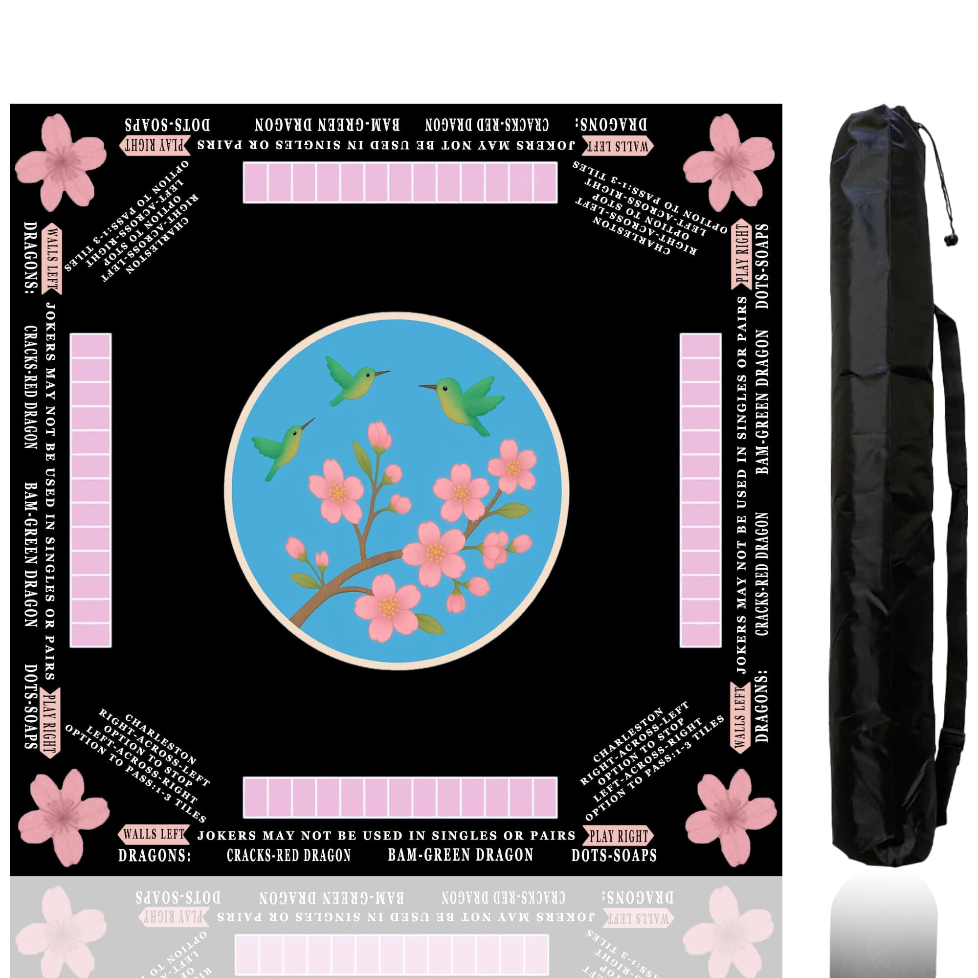 DEALZOOM American Mahjong Mat with Bag (33 x 33 Inch, Hummingbird Black), Mahjong Mat with Rules, Original Crease-Proof Waterproof Non-Slip Mat, Soft Mahjong Table Mat, for Home Play & Travel