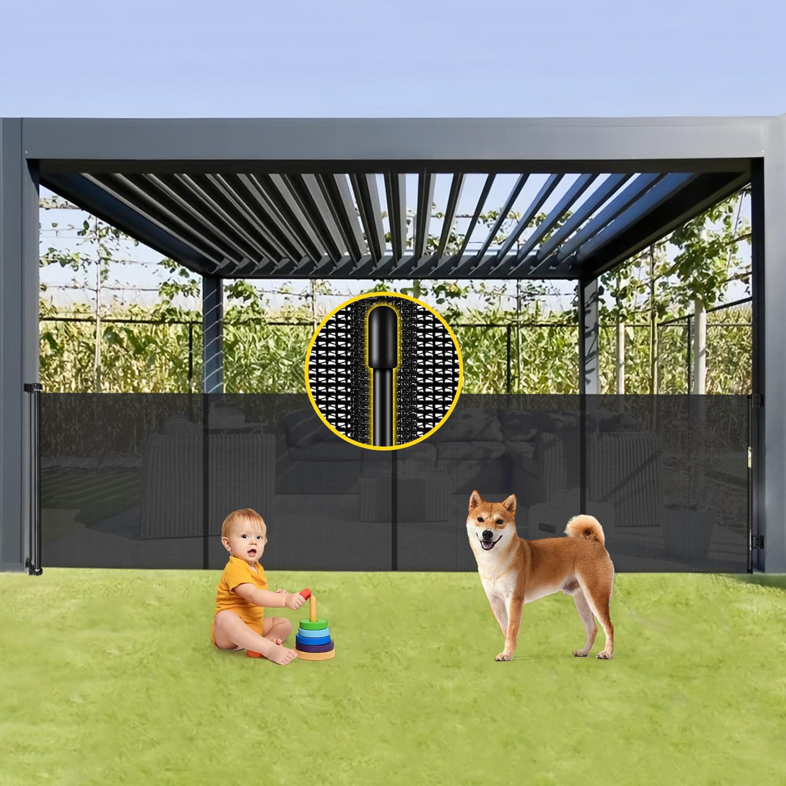 Reinforced 42” Tall x 160” Extra Wide Retractable Baby Gates with Rods