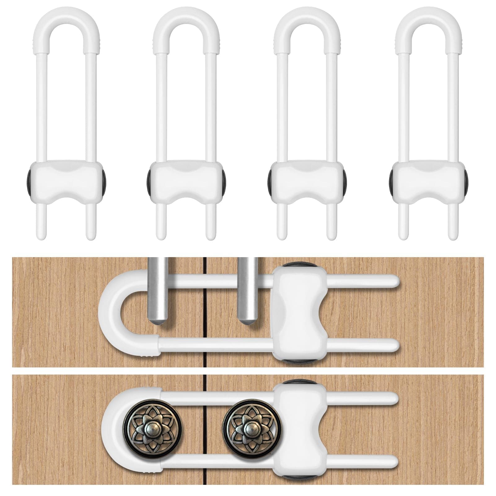 Cabinet Locks for Babies,Child Proof Cabinet Locks,4 Pack,White