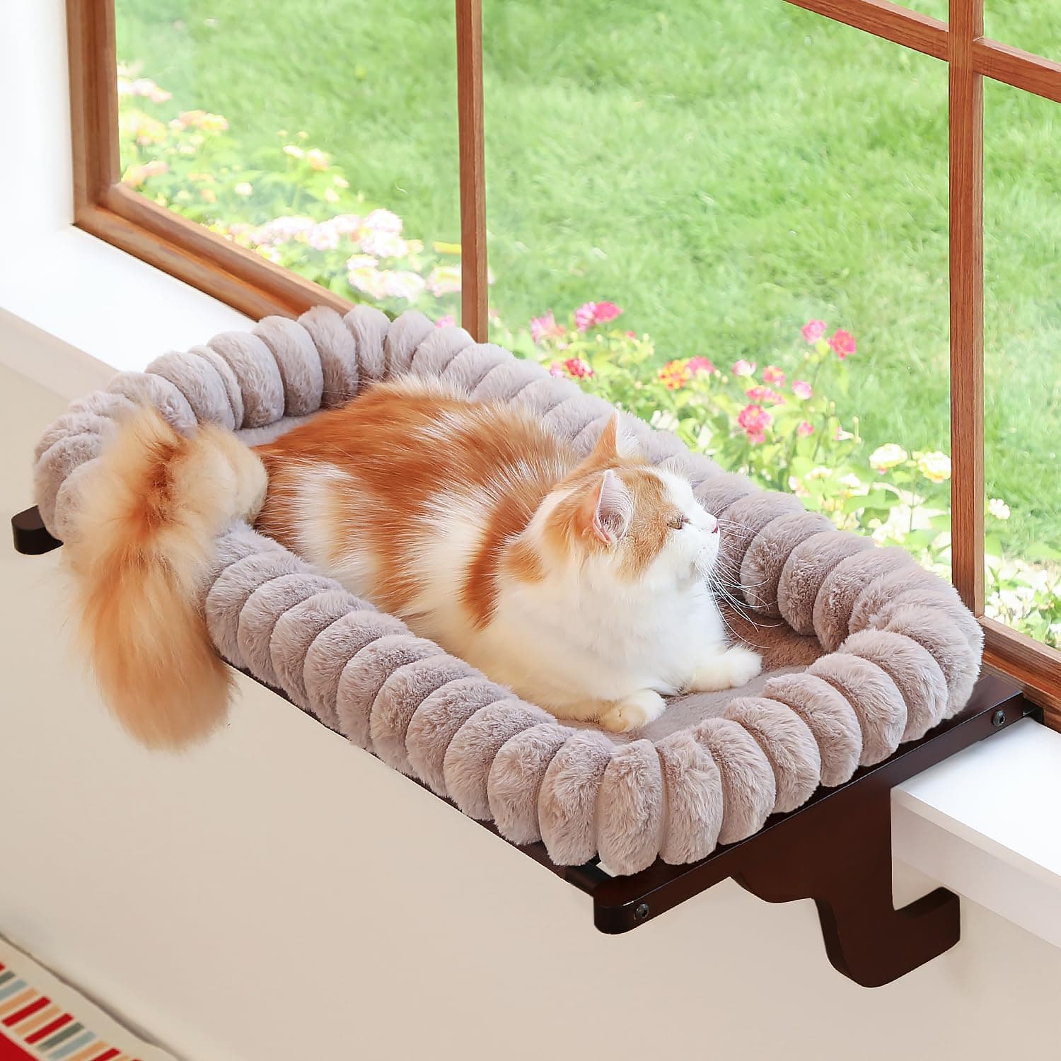 Zakkart SnugCloud Cat Perch for Windowsill (Dark Stained Wood/Brown, L)