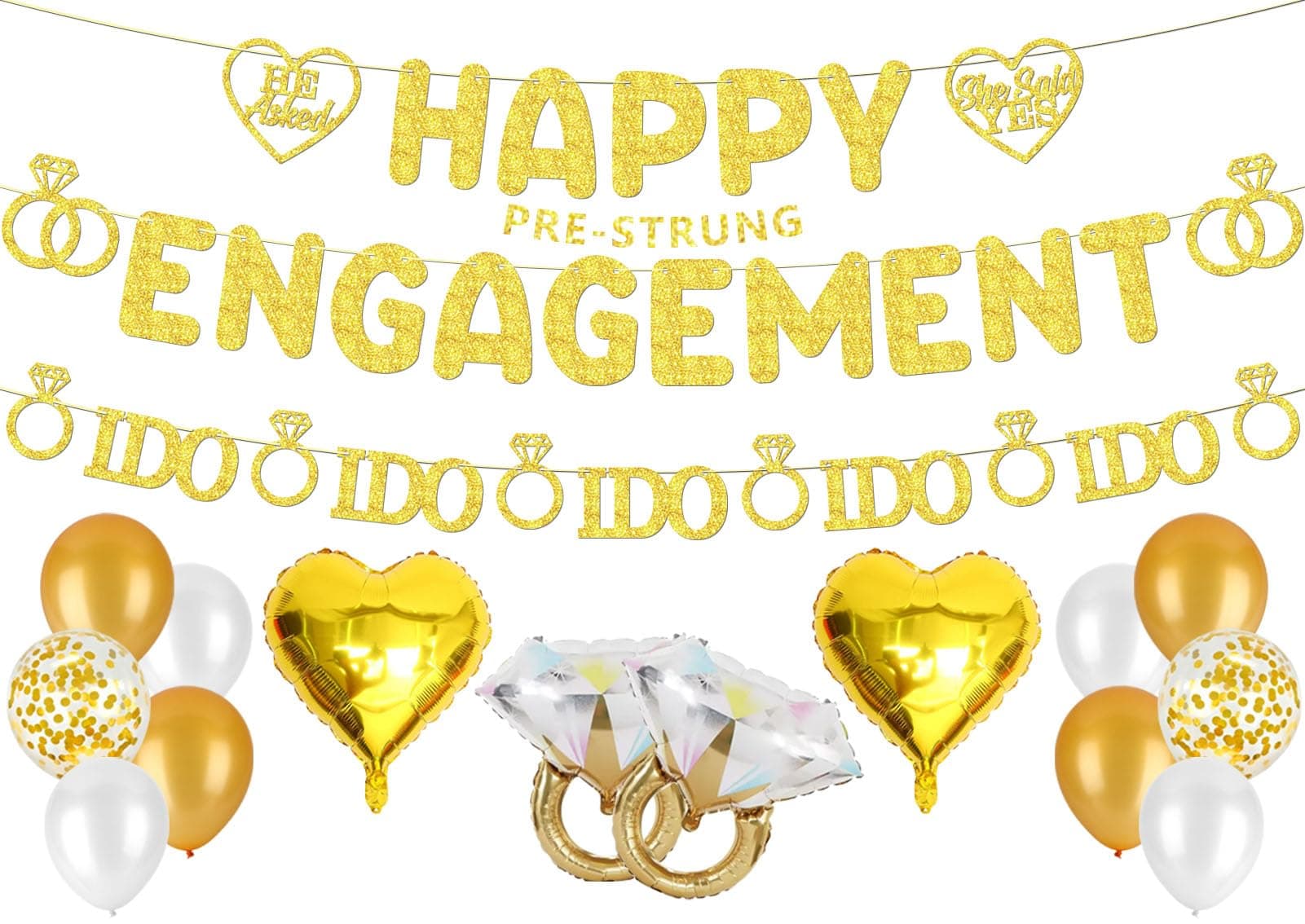 Ufocusmi Engagement Party Decorations, Pre-Strung Glitter Happy Engagement Banner, Just Engaged Congratulations Wedding Shower Party Supplies
