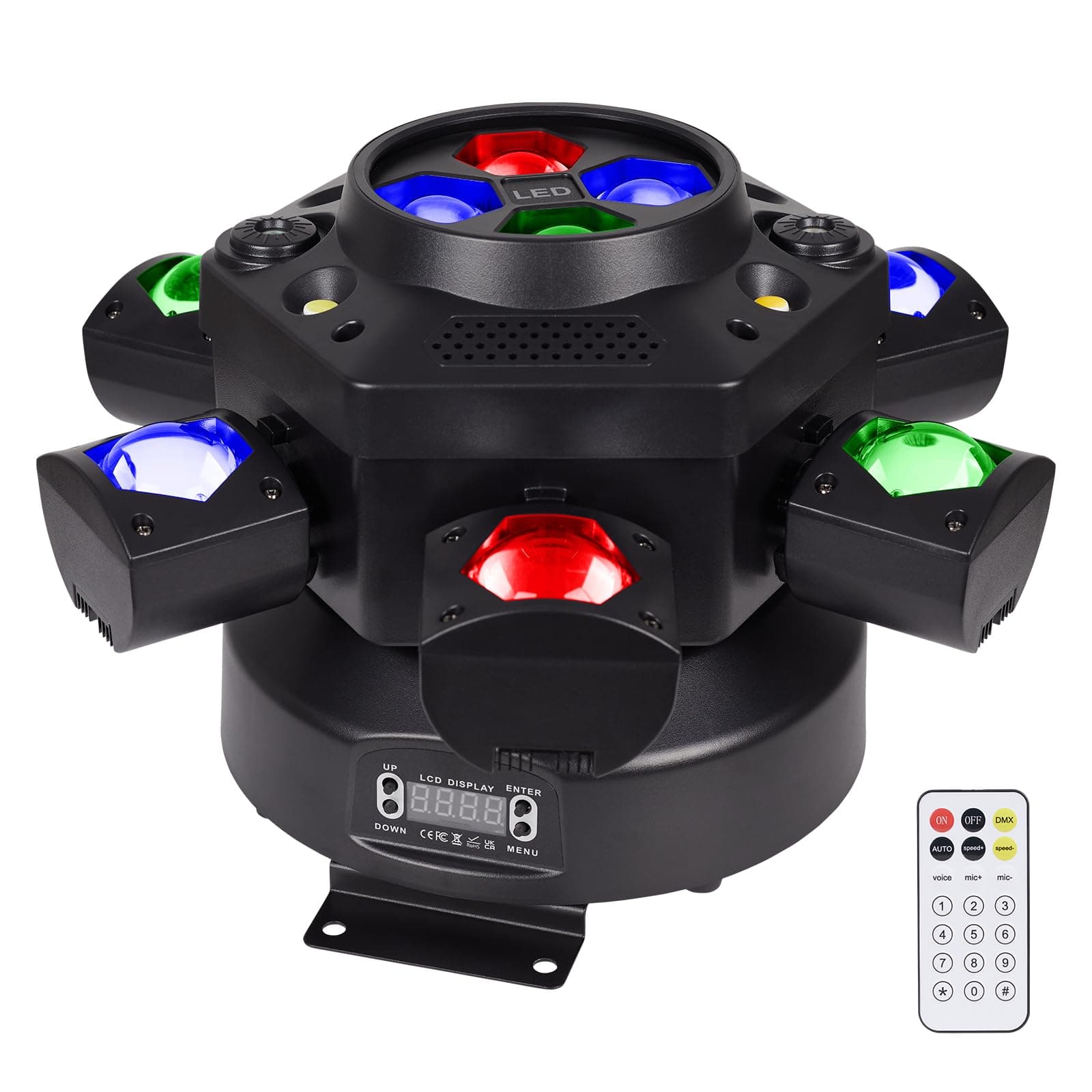 Moving Head DJ Lights 150W RGBW, 6-Arm Party Stage Light with Remote