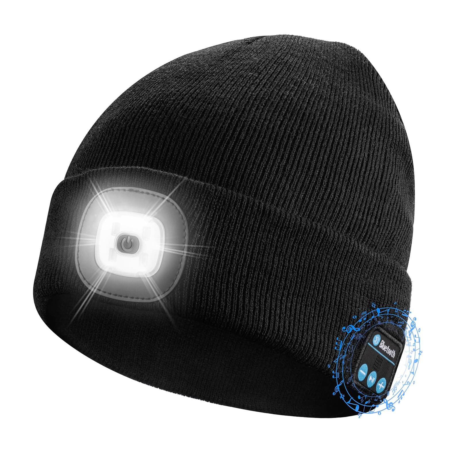 Etsfmoa Unisex Bluetooth Beanie Hat with Light Wireless Headphones Gifts for Men Dad Black