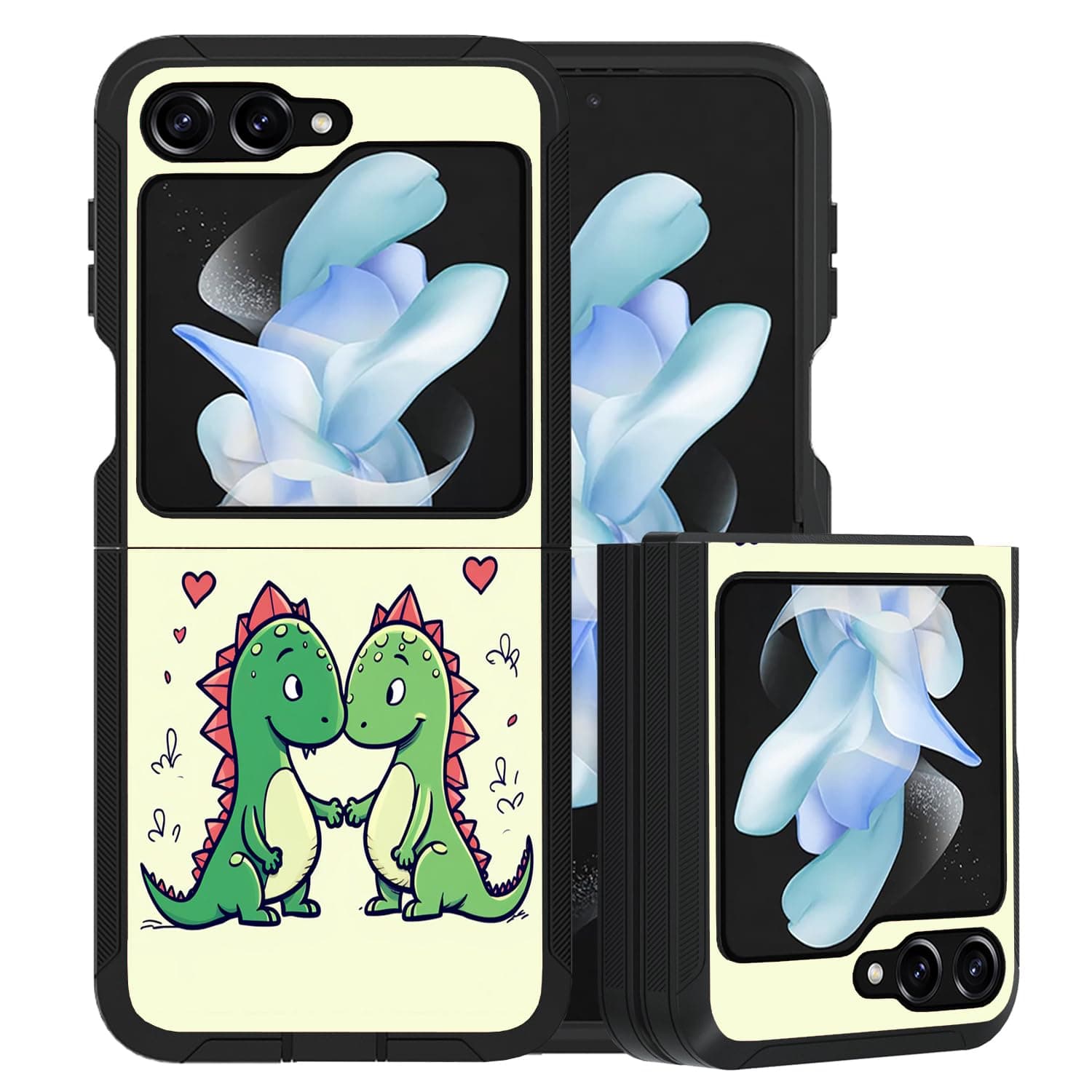 FVAENDHIO for Samsung Galaxy Z Flip 5 Case, Heavy Duty Dual Layer Hybrid Military Grade Shockproof Drop Folding Protective Cover for Samsung Galaxy Z Flip 5 5G 2023, Cute Little Dinosaur