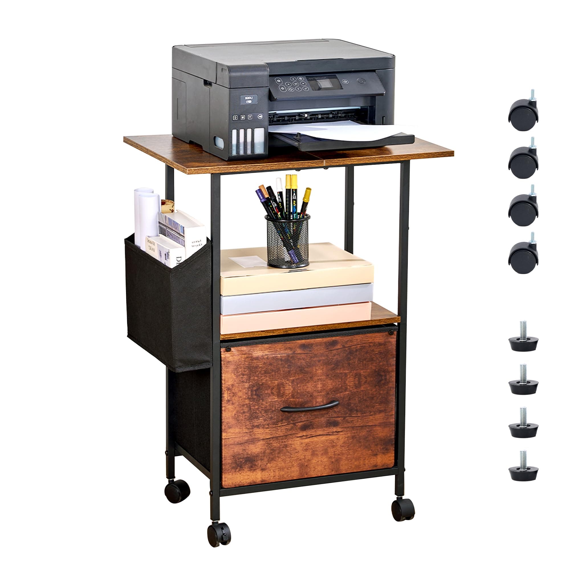 Purple Llama Printer Stand with Storage, 22" L×15" W×30" H, Rustic Brown