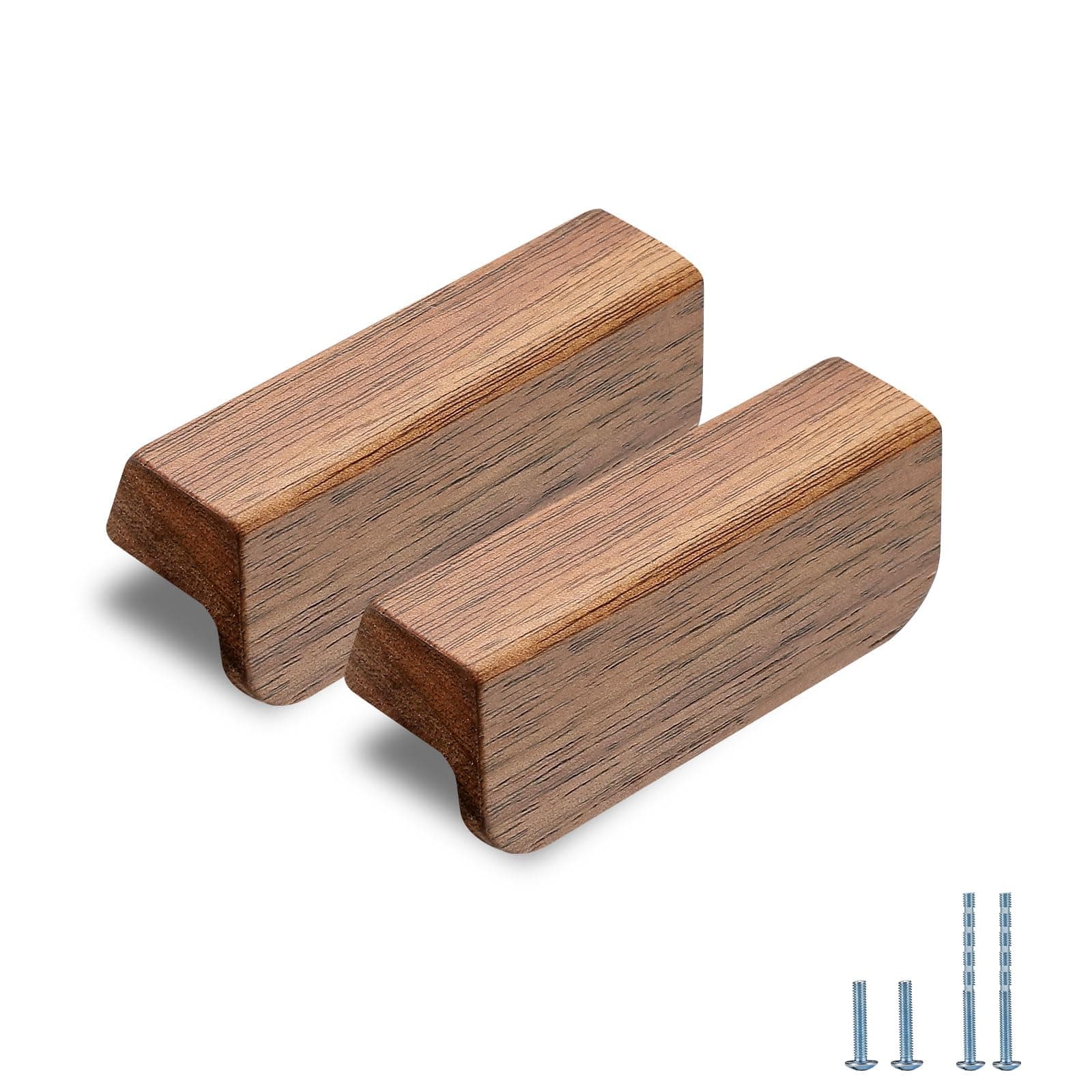 Evionlin 4 pcs Walnut Wood Square Angle 2.75 in Wooden Windbreaker Cabinet Door Handle Wooden Antique Style Long Walnut Cabinet Drawer Door Handle