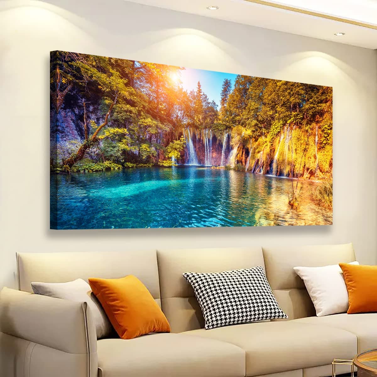 Natural Wall Art Landscape Canvas Prints Home Decor Lake Waterfall Tree Picture Poster Painting for Living Room Bathroom Bedroom Kitchen Office Decoration 20x40 Wooden Frames Artwork Hanging Easy