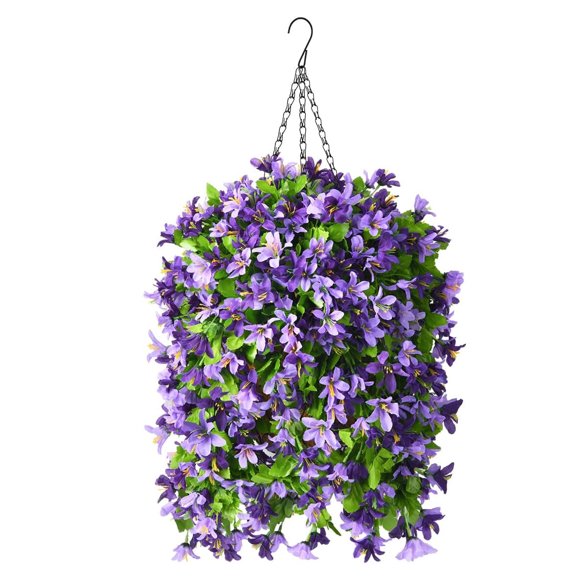 INQCMY Artificial Hanging Flowers in Basket for Outdoor Spring Summer Decoration,4pcs Faux Silk Violet in Planter UV Resistant for Outside Home Patio Garden Porch Deck Decor(Purple Orchid)