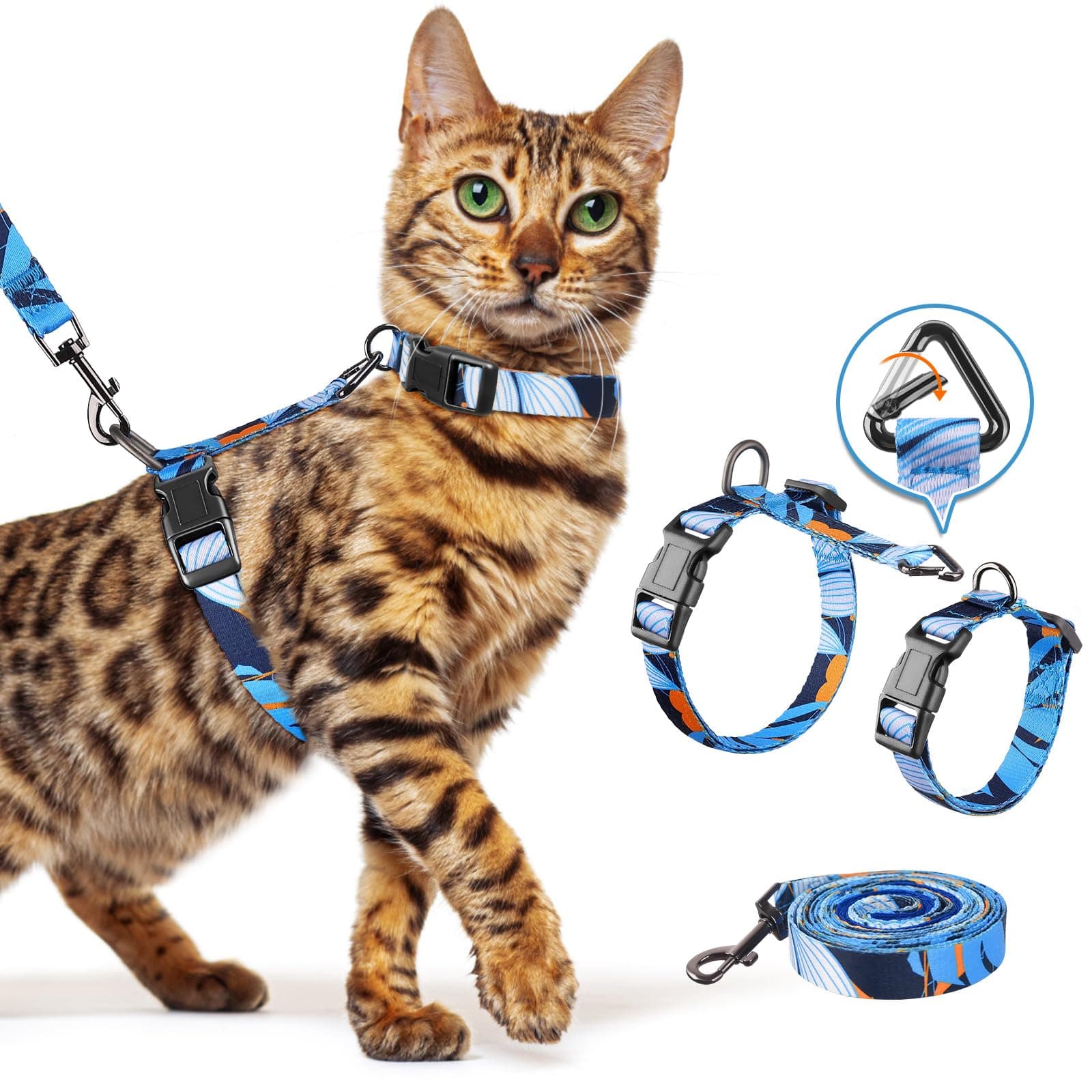Halypet Cat Harness and Leash Set, Collars [3 in 1 Lightweight & Adjustable] Escape Proof Cat Harness, Comfortable Soft Kitten Harness for Large Cats Safe, Easy to Wear, Outdoor Walking Travel