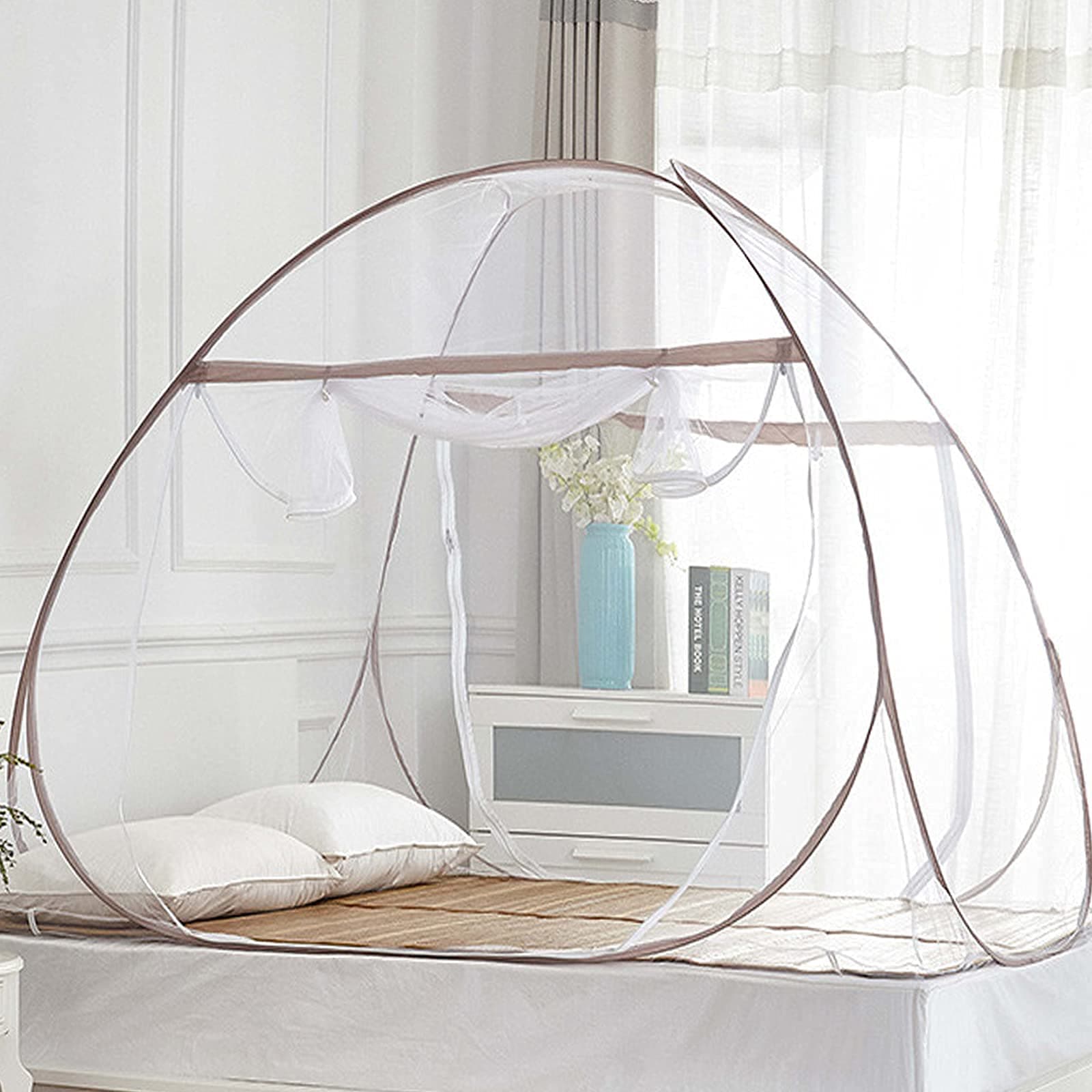 Couvkadl Pop Up Mosquito Net Tent for Bed, Portable Double Door Travel Mosquito Net with Net Bottom, Foldable (200 x180x150 cm)