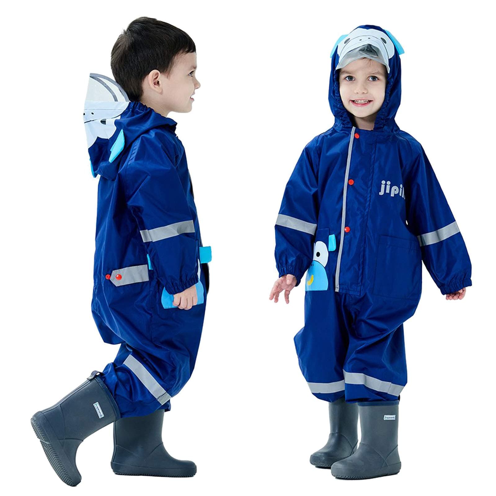 Baogaier Raincoat Kids Boys Girls Hooded Rains Coverall Puddle Suit Poncho Rainwear Jumpsuit Waterproof Rainsuit Jacket with PVC Transparent Hat Brim for Children Age 2-4 Years Monkey Pattern Blue - M