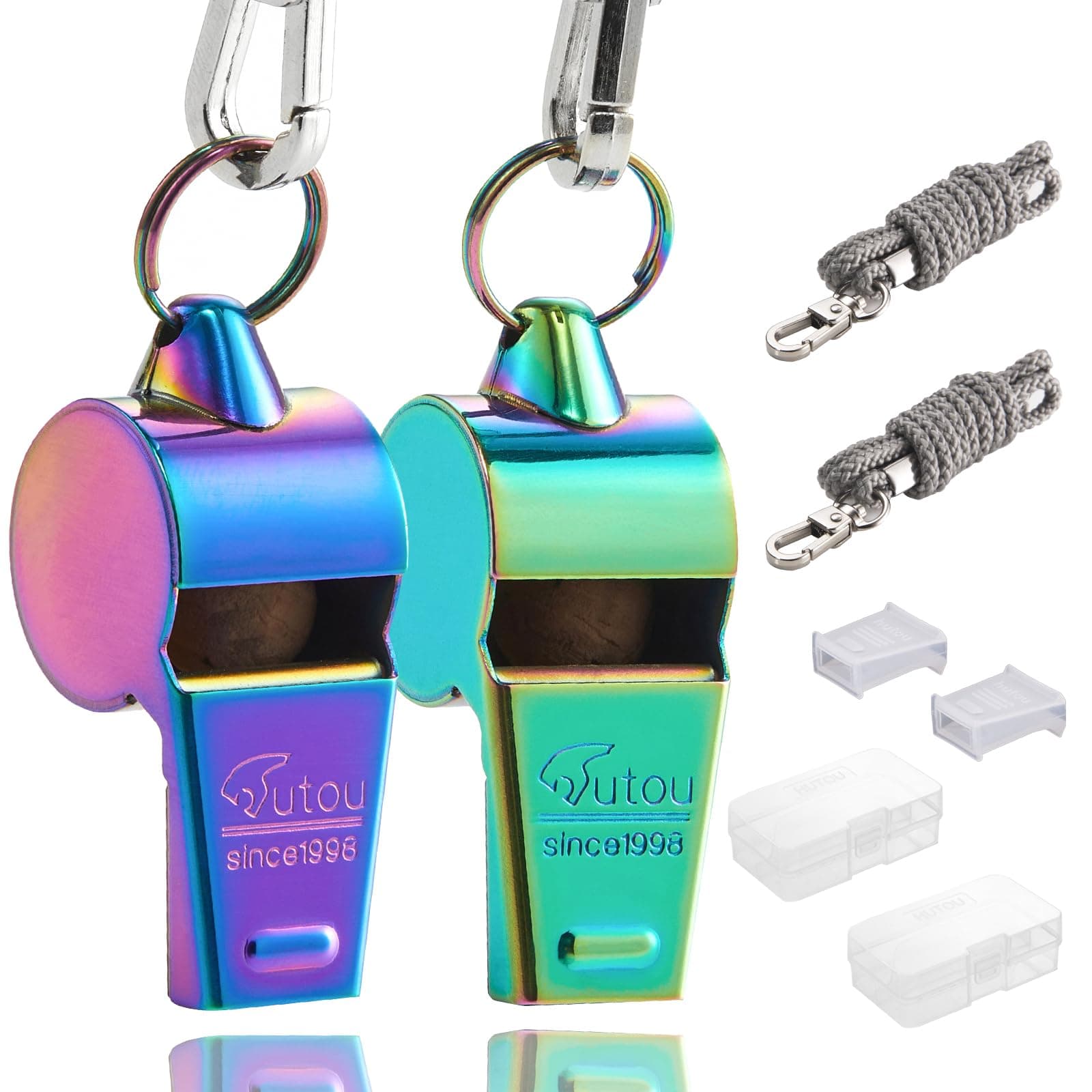 HUTOU Whistle,2 Packs Stainless Steel Whistle with Lanyard for Coaches,Referee,Teachers and Police, L4820SX-II