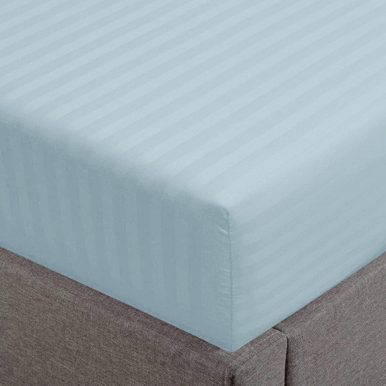Feather & Stitch 1 PC Fitted Sheet California King Size, 100% Cotton Damask Sateen Weave, Striped Breathable, Stretchable Elastic Sheet for Mattress 18 inch Deep Pocket, 500TC Ultra Soft - Aqua