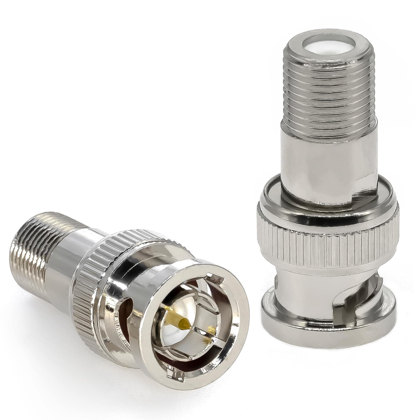 2PCS BNC Male to F Type Female Coax Connector, 75Ohs Type F BNC Coupler Coax Adapter Copper for Scanner, Security Camera, FM Radio, GPS, Satellite Devices and CCTV Cameras(Can not use on TV Antennas)