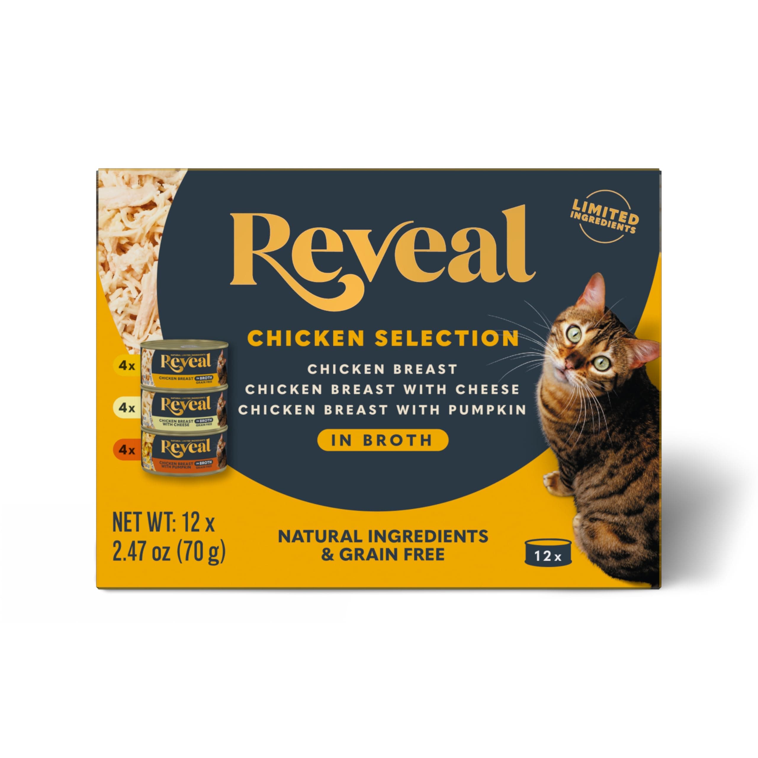 Reveal Chicken Variety in Broth Wet Cat Food, 3-Flavor 12-Pack 2.47 oz Cans
