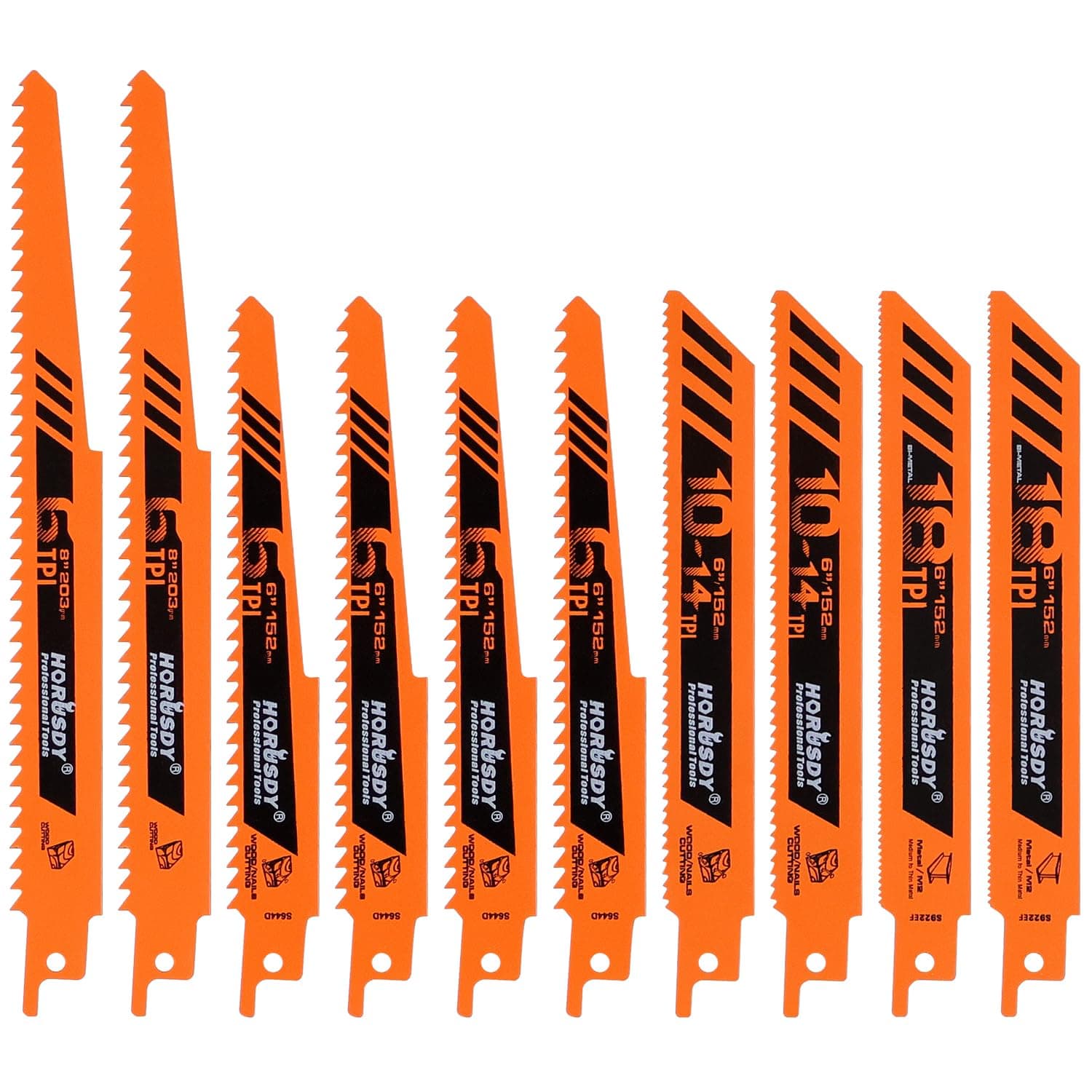 HORUSDY Metal Reciprocating Saw Blade Set / Wood Pruning Saw Blades 10Piece