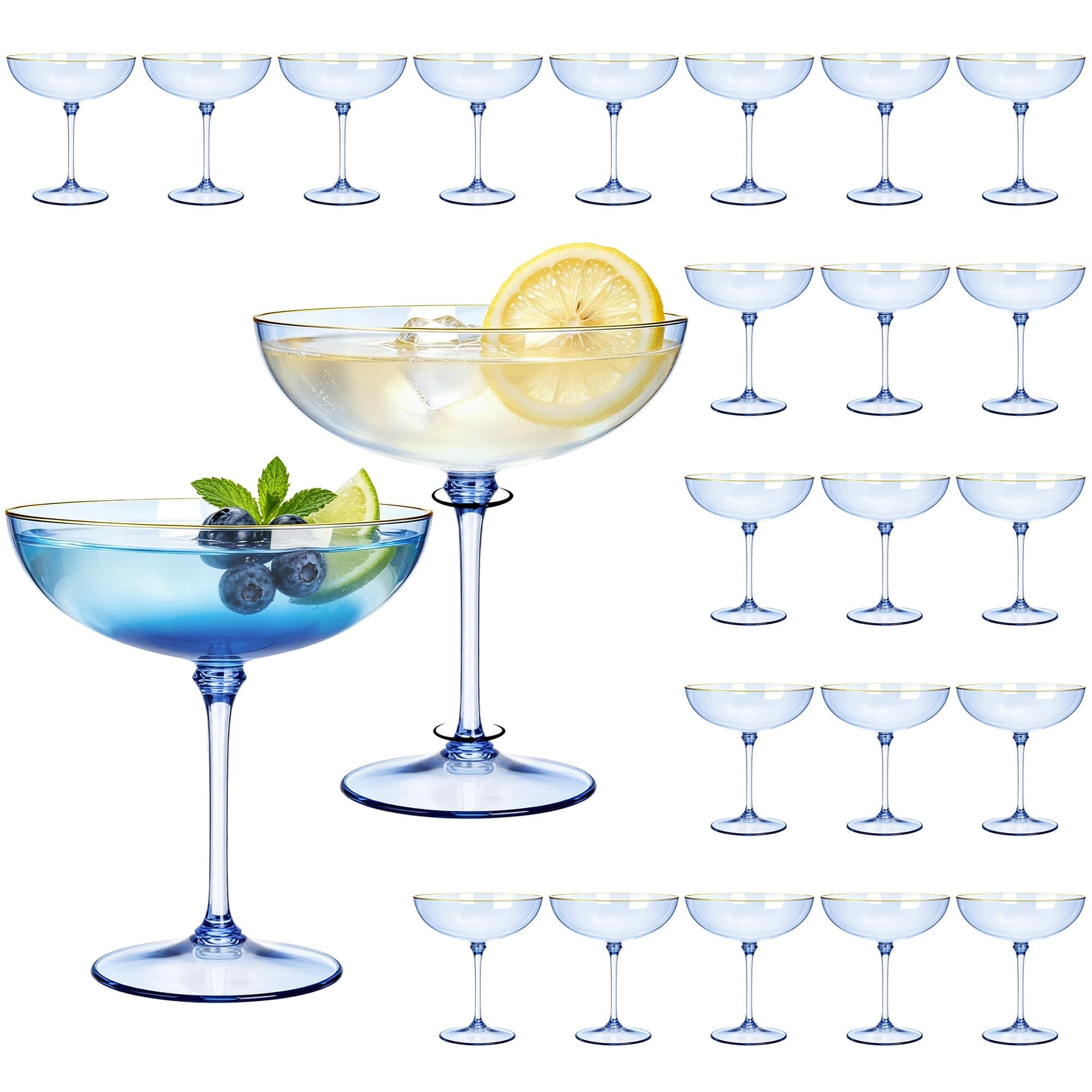SDBALLBZ 24PCS Plastic Coupe Glasses 9oz Blue Disposable Martini Glasses