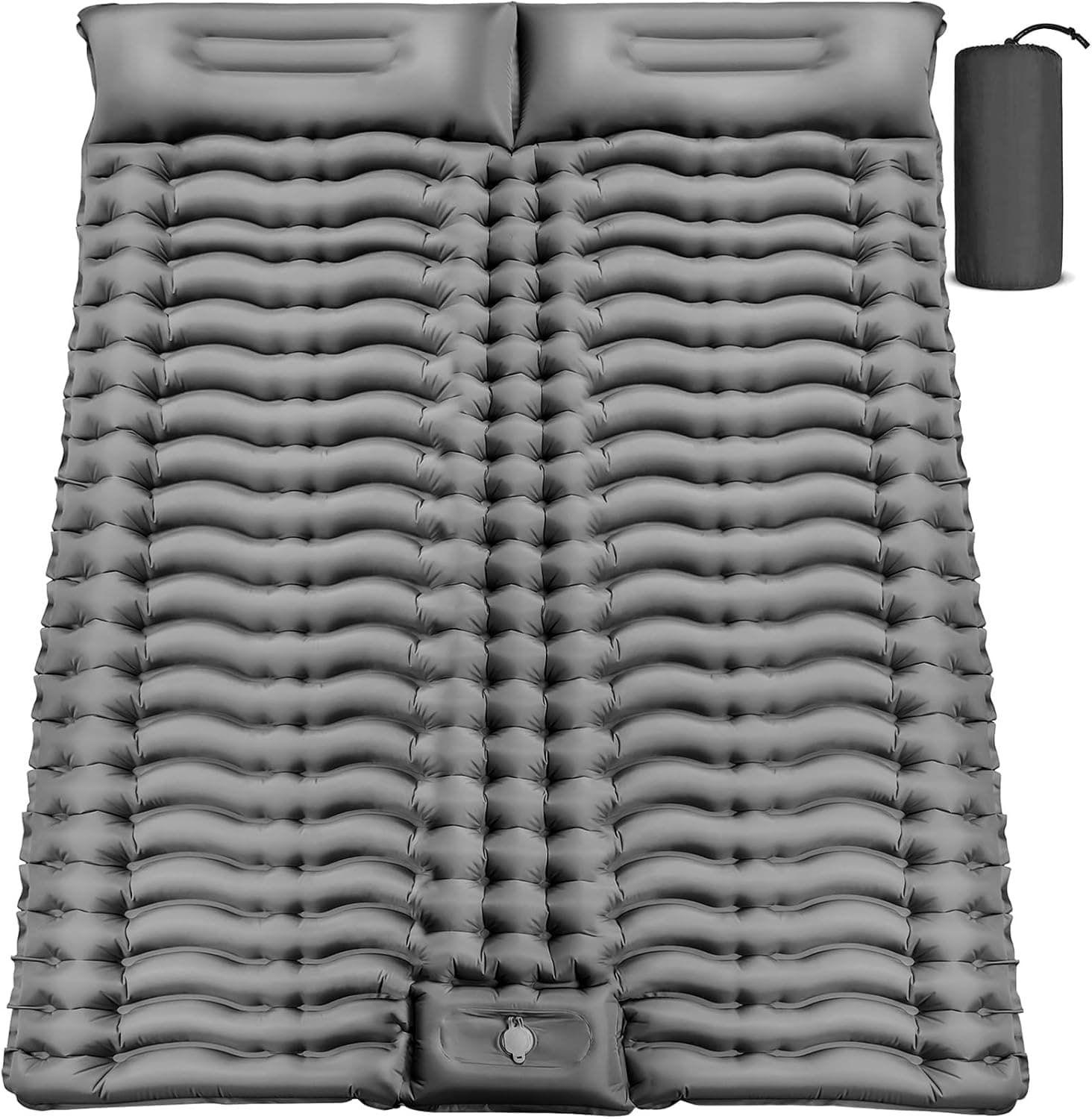 Yuzonc Double Camping Sleeping Pad – 4" Ultra-Thick Foot-Pump Design, Lightweight 2-Person Inflatable Sleeping Mat with Pillow for Backpacking, Hiking, Travel, Tent – Gray