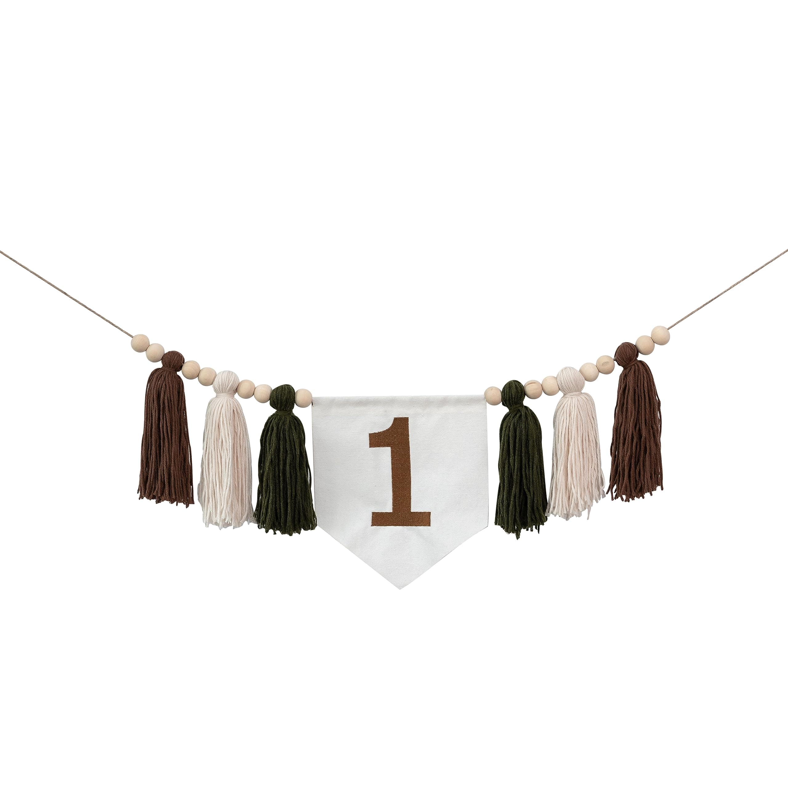 1st Boy High Chair Banner - Earth Tones Yarn Tassel Garland, Woodland First Birthday Decoration, Cake Smash Garland, Adventure Awaits Birthday (Neutral Brown)