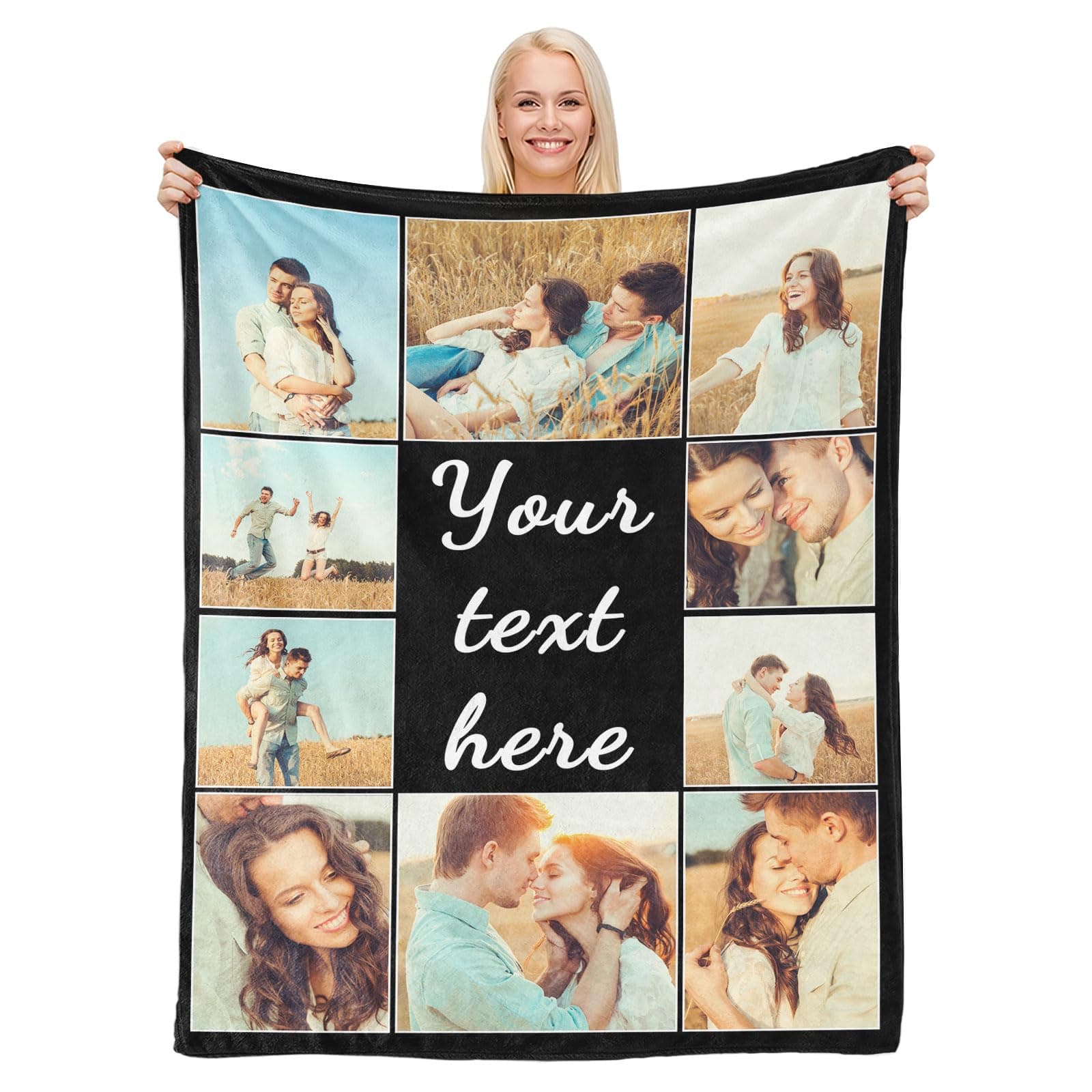LJUNbin Custom Blanket with Picture Text, Personalized Photo Throw Blankets, Personalized Gifts for Boyfriend Girlfriend Couple Wife Husband, Customized Birthday Gift
