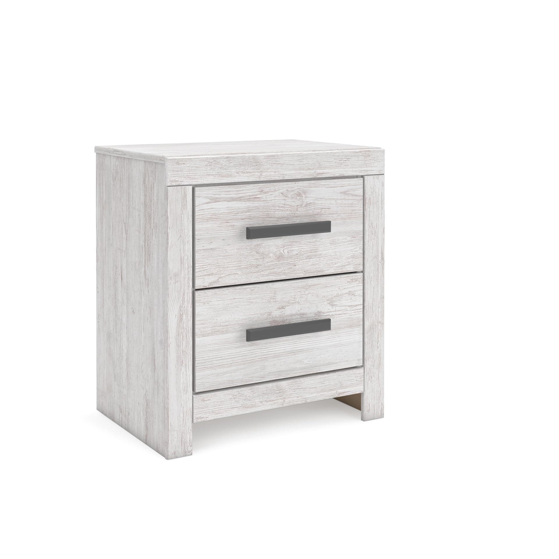 Signature Design by Ashley Cayboni 24" H 2-Drawer Nightstand, Smooth-Gliding Bedside Table with Black Handles, Farmhouse Rustic Storage for Bedrooms, Whitewash