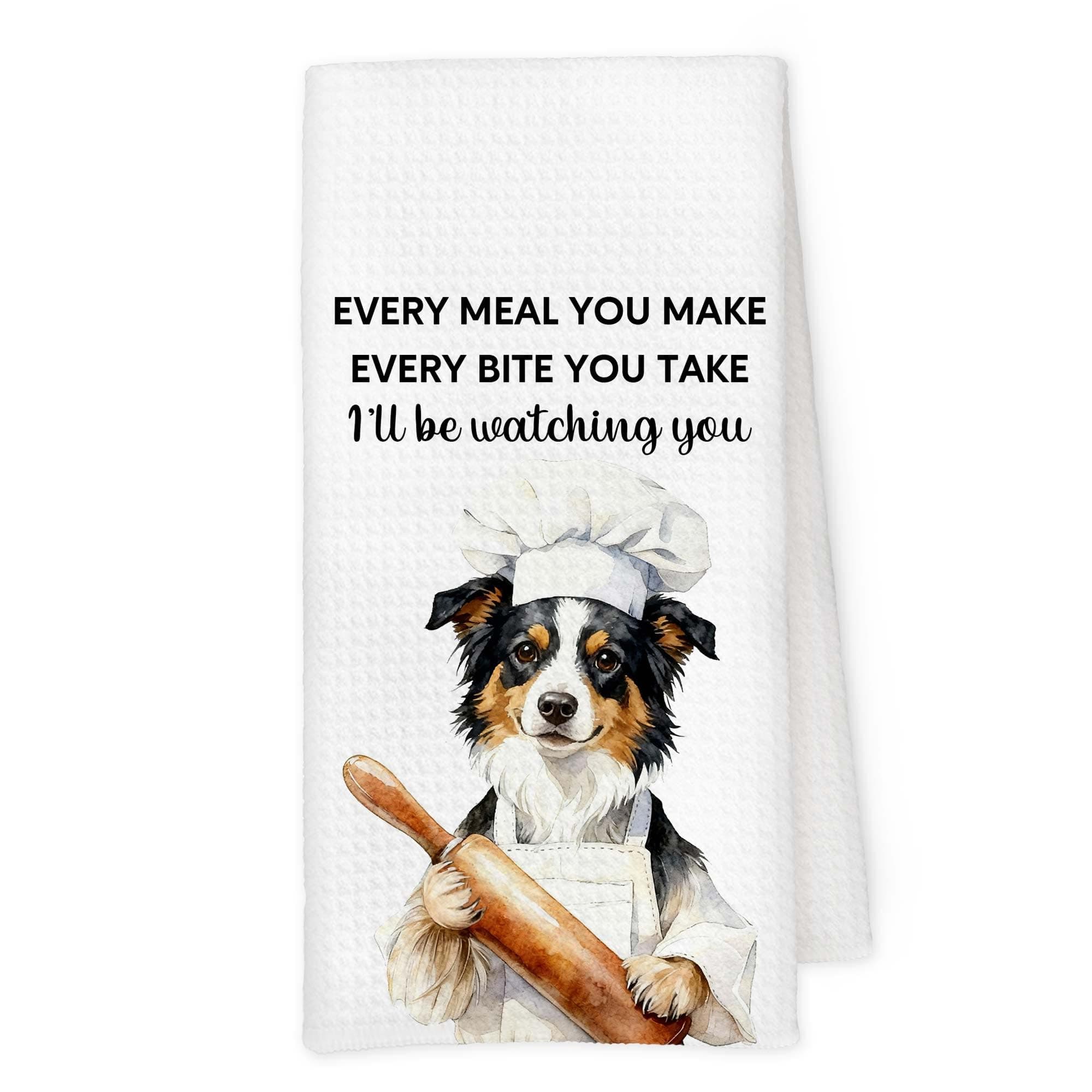Qskjre Funny Chef Australian Shepherd Dog Baker Kitchen Towels, Aussie Dogs Bakery Gifts for Bakers Dog Mom Dad Lovers Owner Decorative Hand Tea Dish Towel for Kitchen Decor, 16x24 Inch