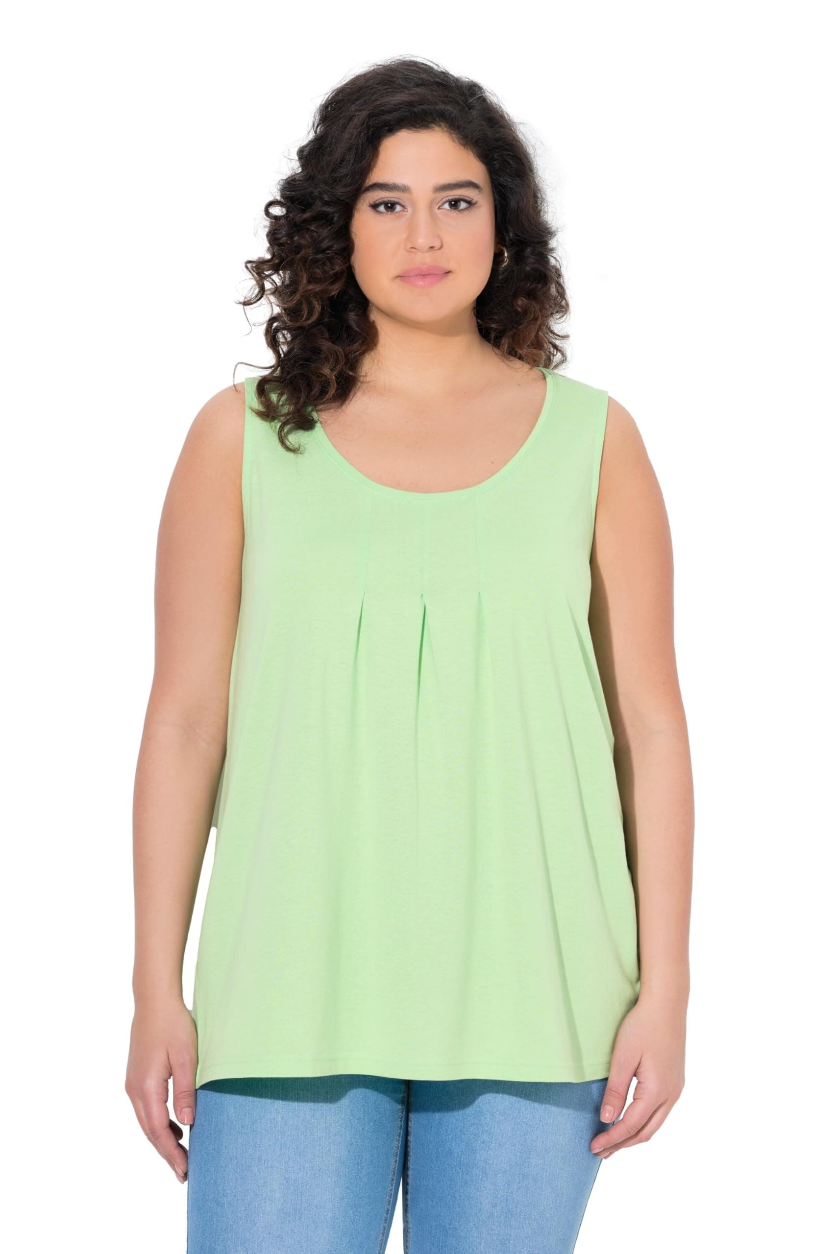 Ulla Popken Womenswear Plus Size Curvy Essential Pleat Front Knit Tank Green 54+ 796470418-54+