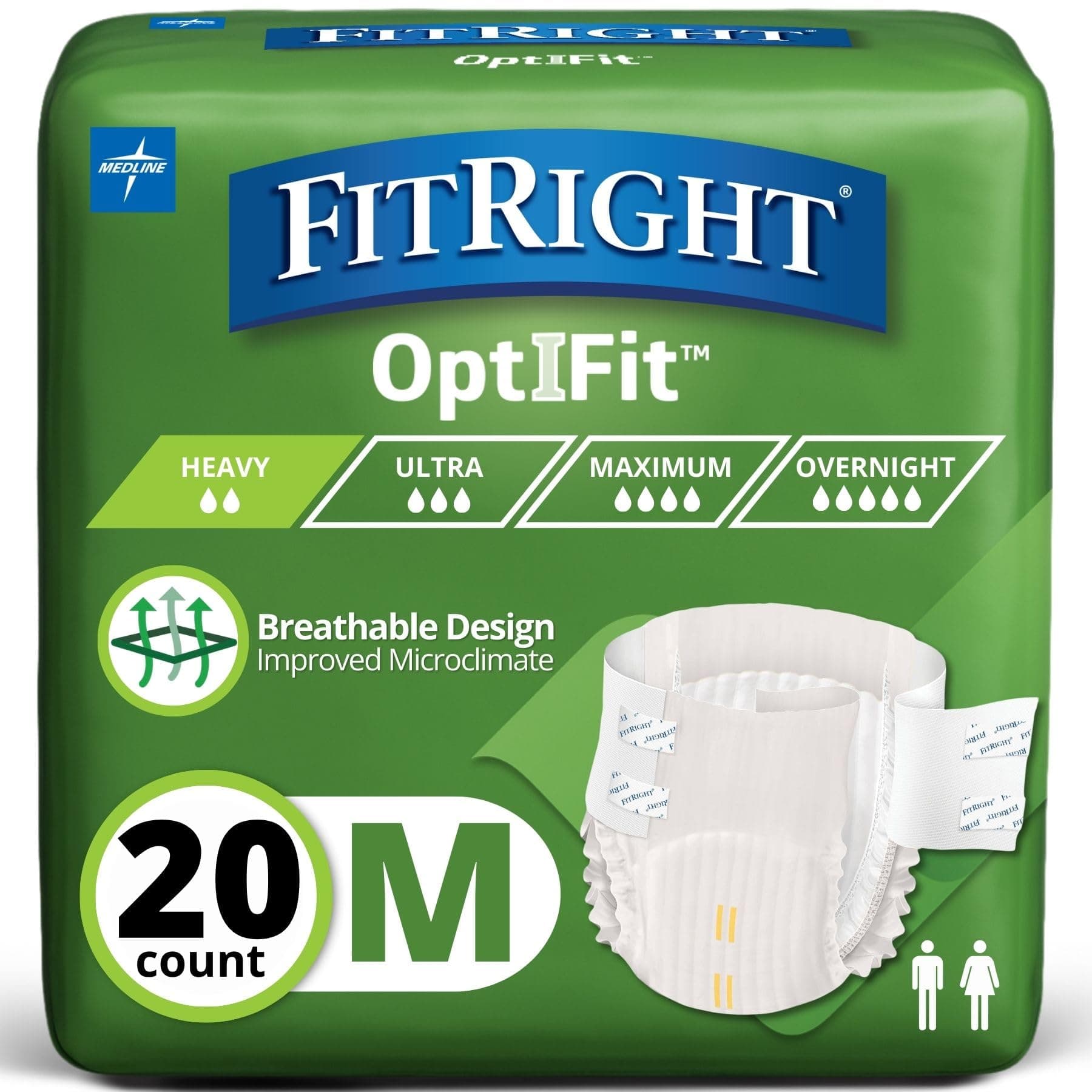 FitRight Extra Cloth-Like Adult Incontinence Briefs; Size Medium; 32" to 44" Waist. (Pack of 20); Disposable; 20 count; 32in; 44in